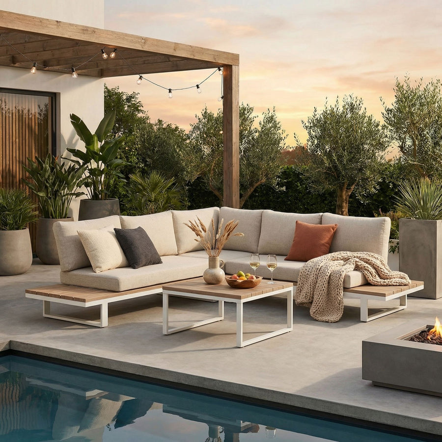 Outdoor Ecklounge Zelmar Vapor mit Aluminiumrahmen und wetterfesten Polstern | Bizzotto bei STUFF Shop kaufen