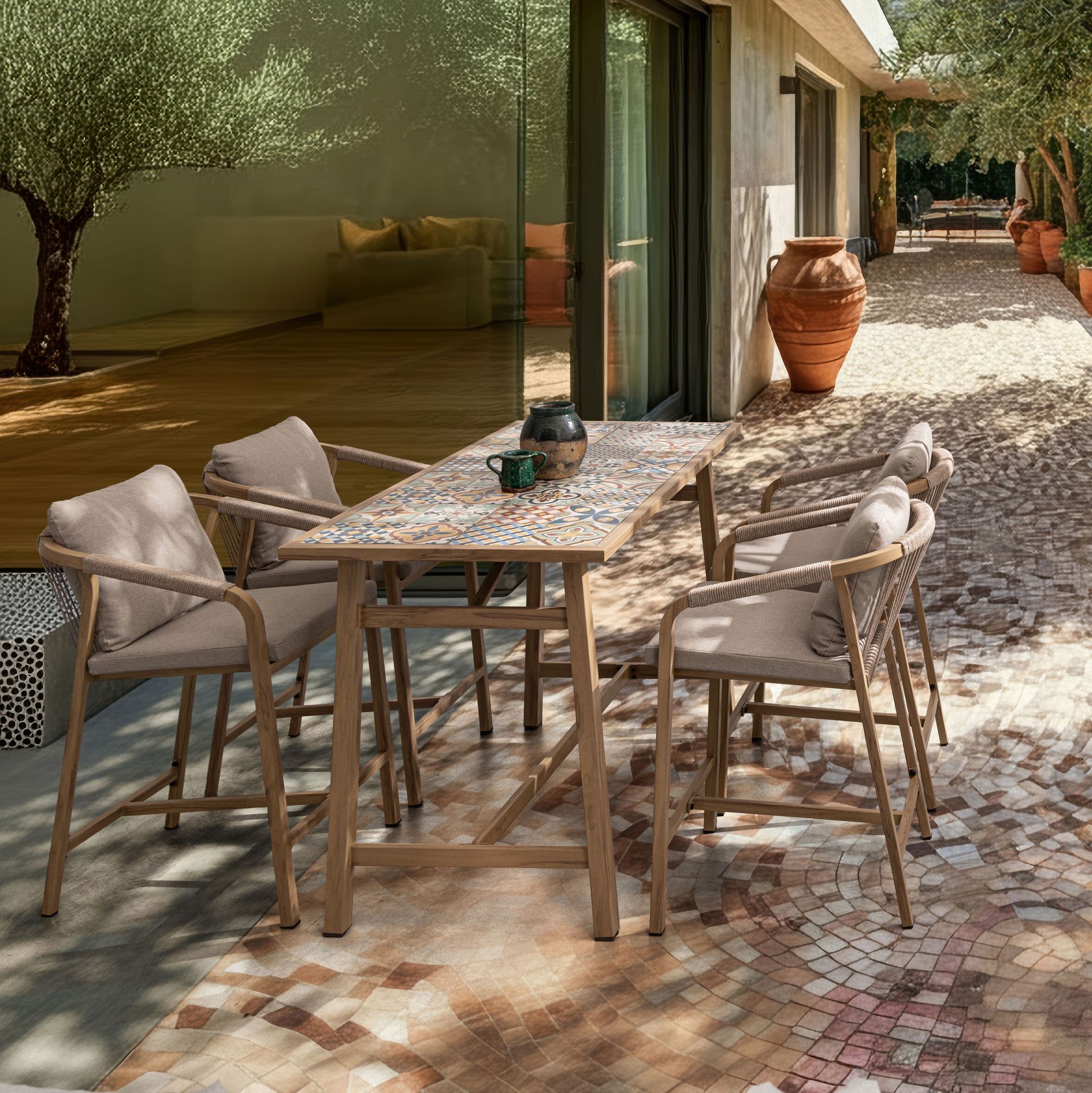 Outdoor-Bartisch Kalimera Desert mit 4 Barhockern aus Aluminium | Bizzotto bei STUFF Shop kaufen