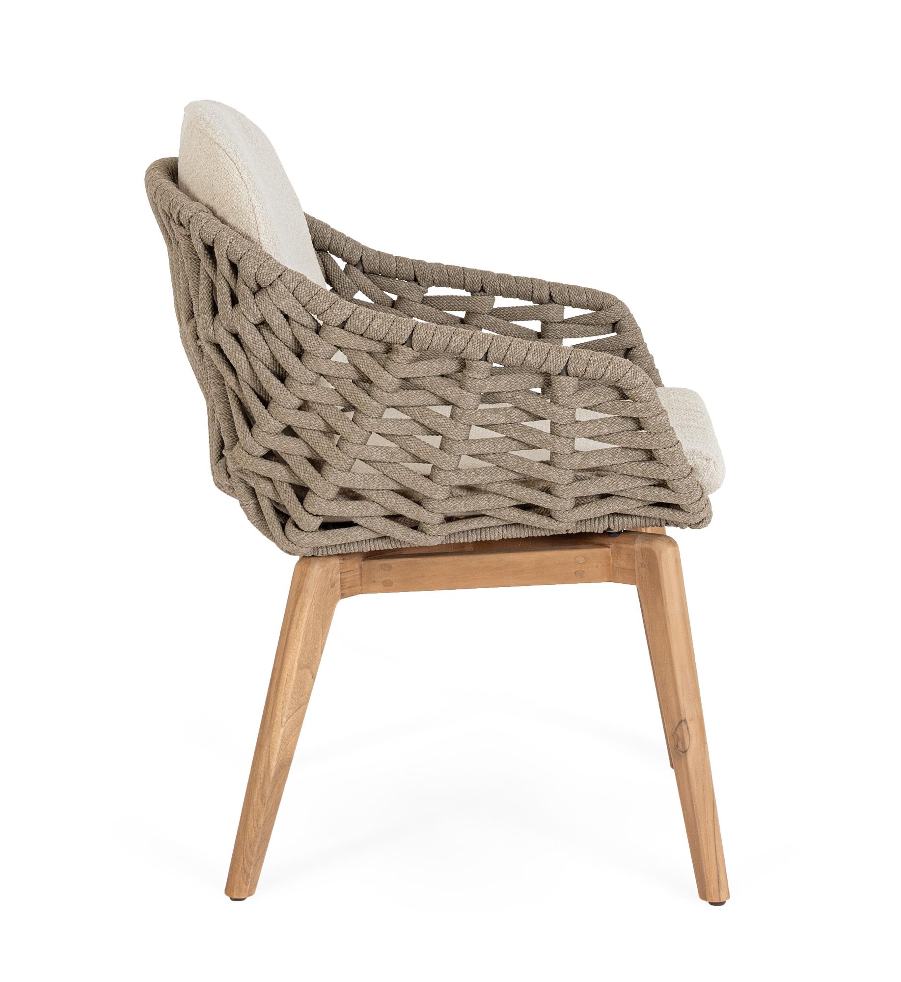 Outdoor Stuhl Tamires Bouclé mit Teakholz Beinen und Armlehnen | Bizzotto bei STUFF Shop kaufen