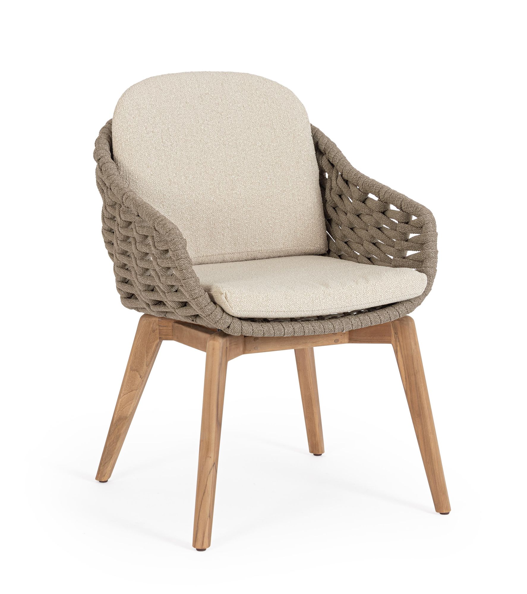 Outdoor Stuhl Tamires Bouclé mit Teakholz Beinen und Armlehnen | Bizzotto bei STUFF Shop kaufen