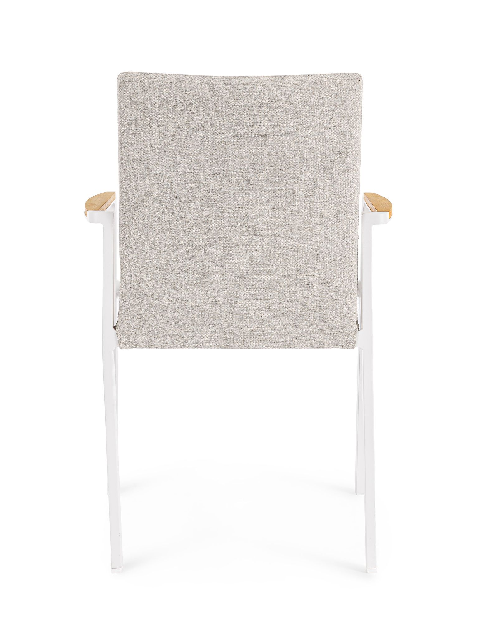 Outdoor Stuhl Jalisko New Weiss mit Armlehne und Teak Details | Moderner Gartenstuhl bei STUFF Shop