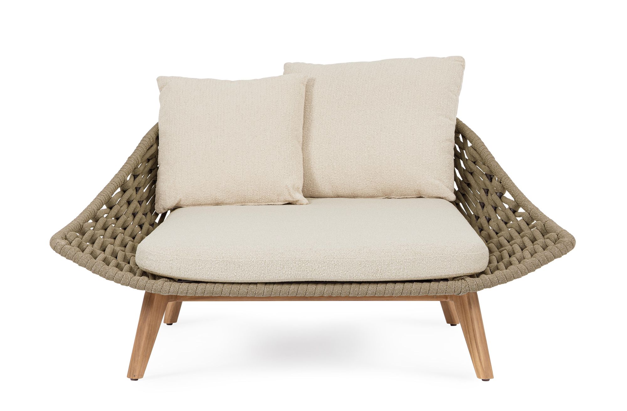 Outdoor Sonnenliege Tamires Bouclé mit geflochtener Struktur und Teakholz Füßen | Bizzotto bei STUFF Shop kaufen
