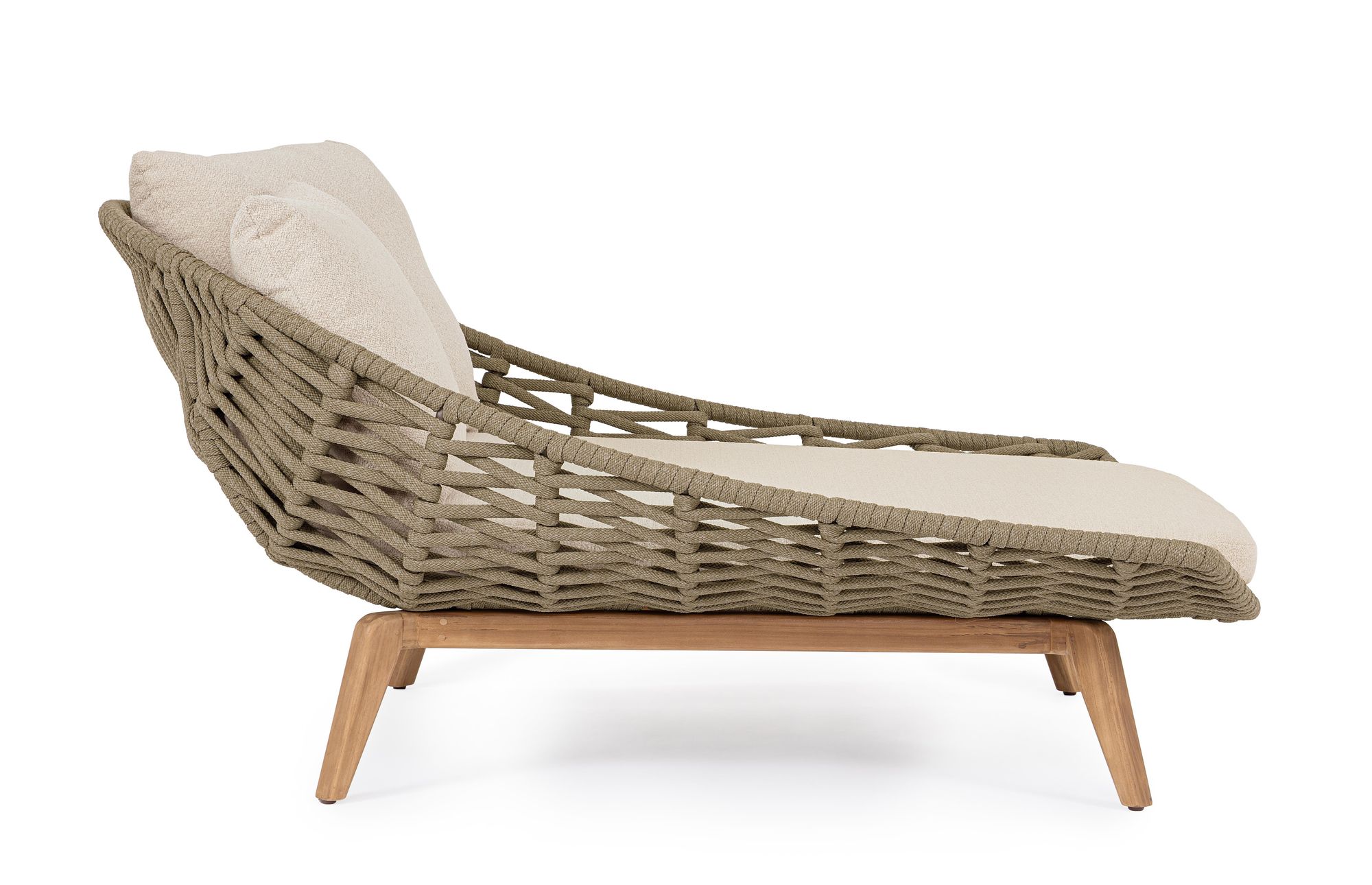 Outdoor Sonnenliege Tamires Bouclé mit geflochtener Struktur und Teakholz Füßen | Bizzotto bei STUFF Shop kaufen