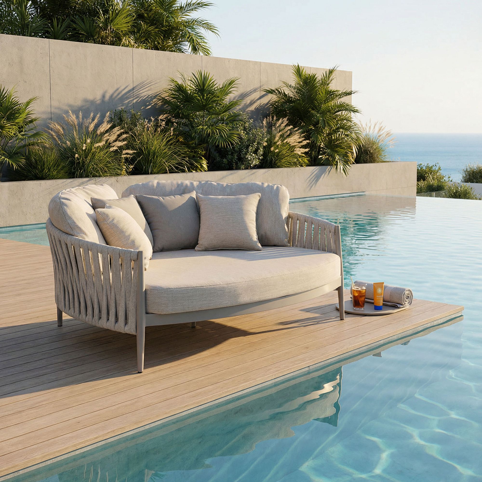 Outdoor Sonnenbett Jacinta Moon in heller Naturfarbe mit geflochtener Seitenstruktur | Bizzotto bei STUFF Shop kaufen