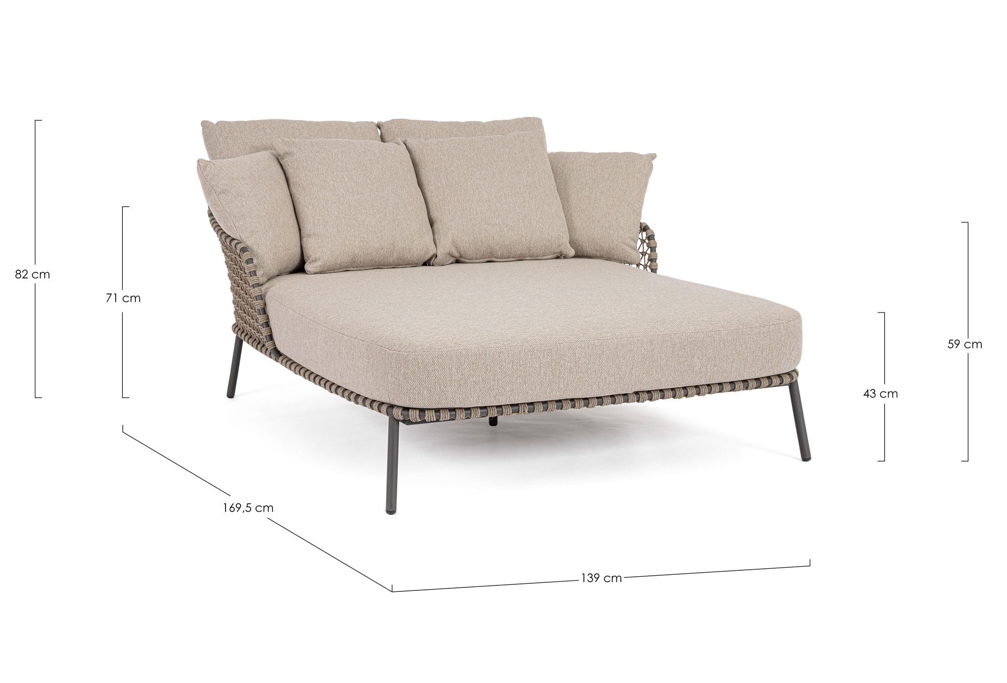 Outdoor Sonnenbett Ivissa Anthrazit mit geflochtener Seitenstruktur und großzügiger Polsterung | Bizzotto bei STUFF Shop kaufen