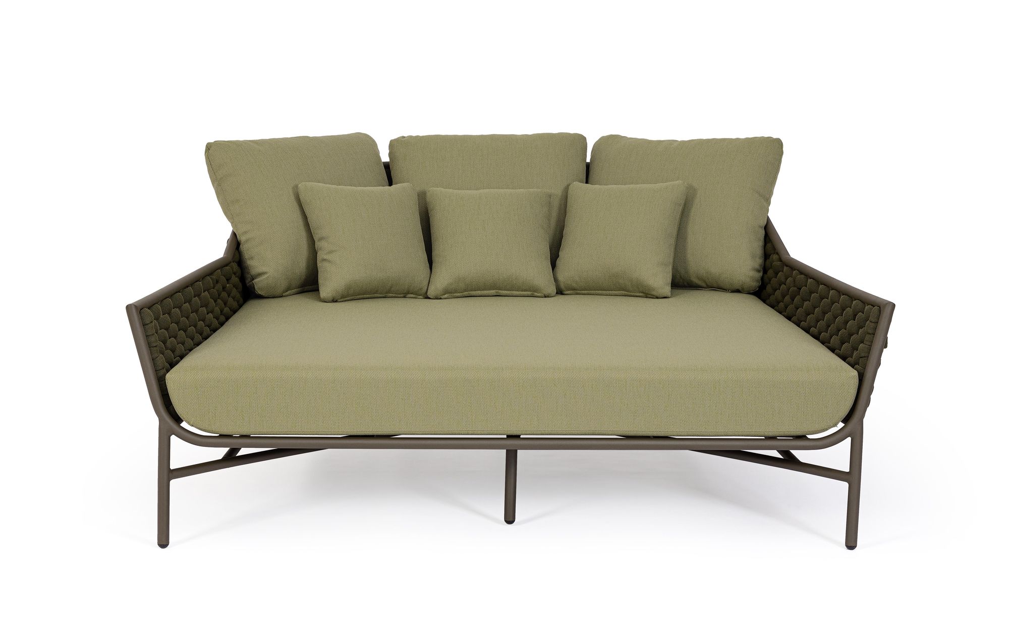 Outdoor Sonnenbett Everly Olive mit geflochtener Seitenstruktur und großzügiger Polsterung | Bizzotto bei STUFF Shop kaufen