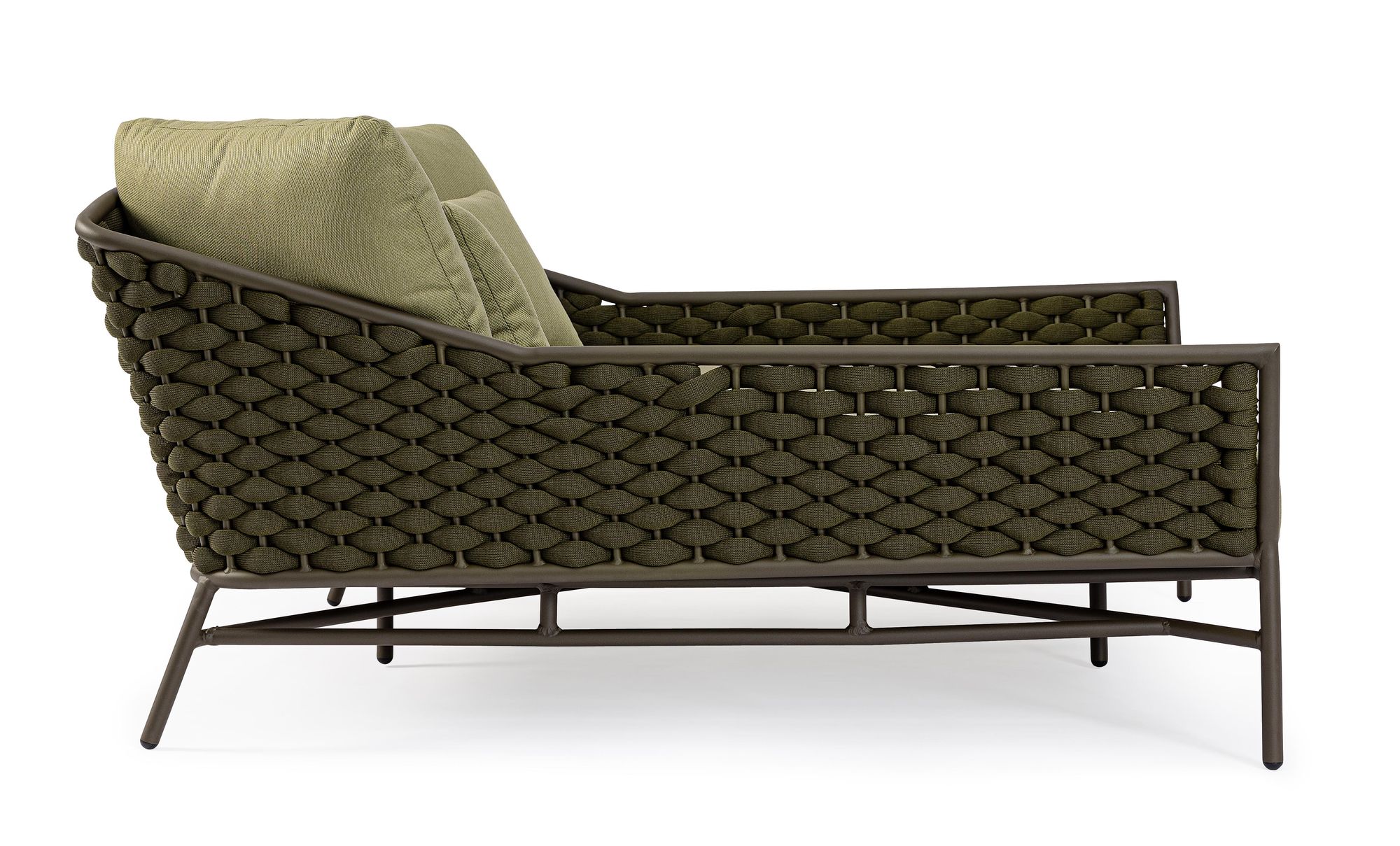 Outdoor Sonnenbett Everly Olive mit geflochtener Seitenstruktur und großzügiger Polsterung | Bizzotto bei STUFF Shop kaufen