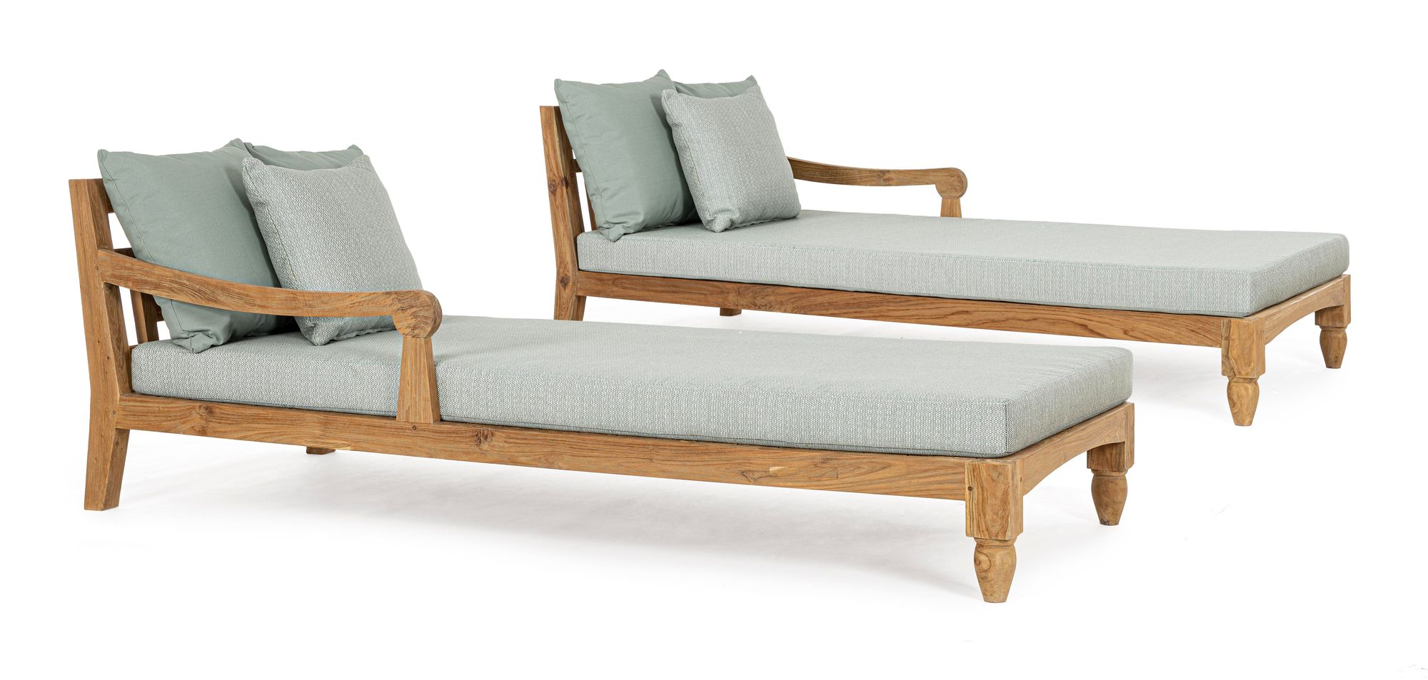 Outdoor Sonnenbett 2-er Set Bali Aqua aus FSC Teakholz mit großzügiger Liegefläche | Bizzotto bei STUFF Shop kaufen