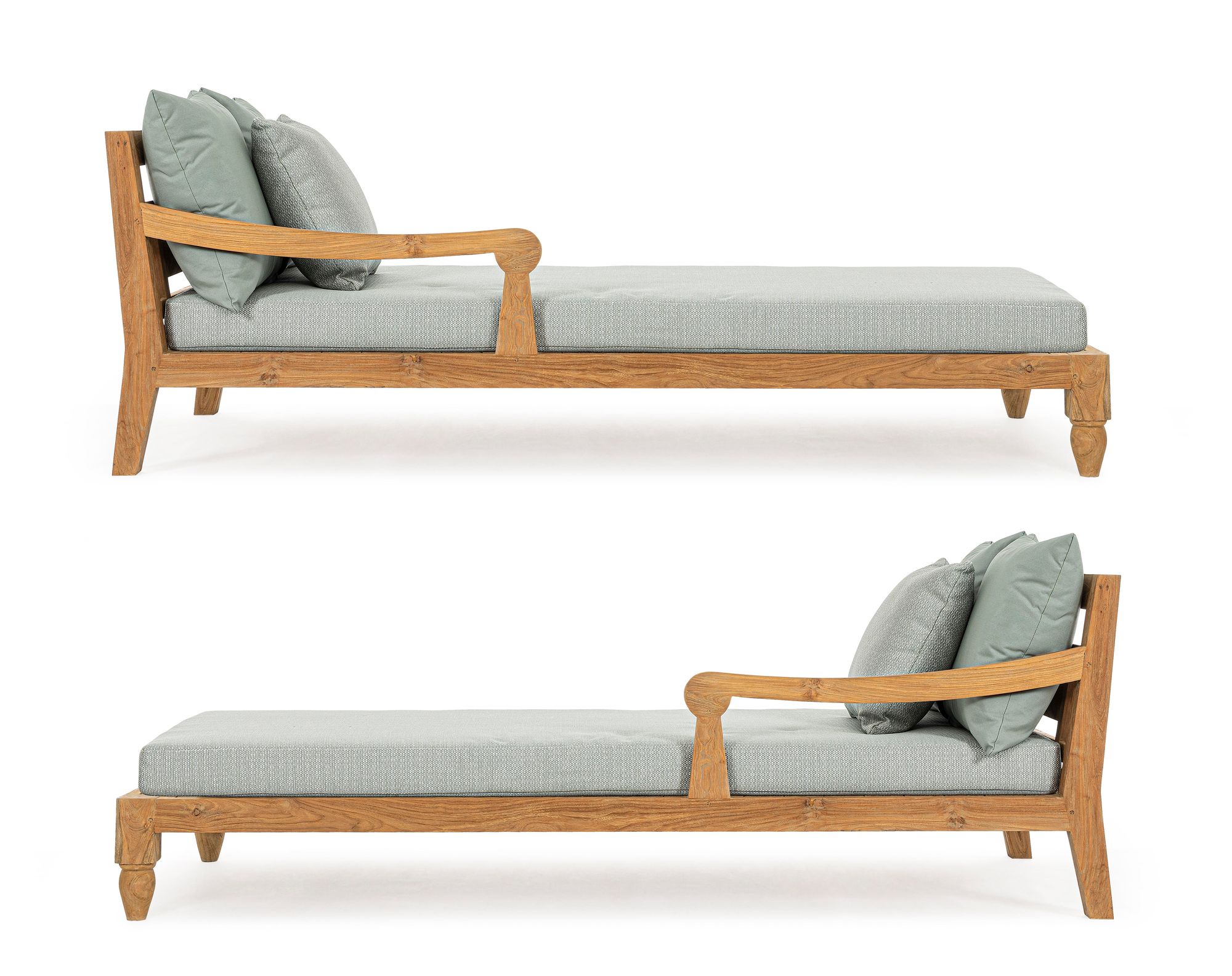 Outdoor Sonnenbett 2-er Set Bali Aqua aus FSC Teakholz mit großzügiger Liegefläche | Bizzotto bei STUFF Shop kaufen