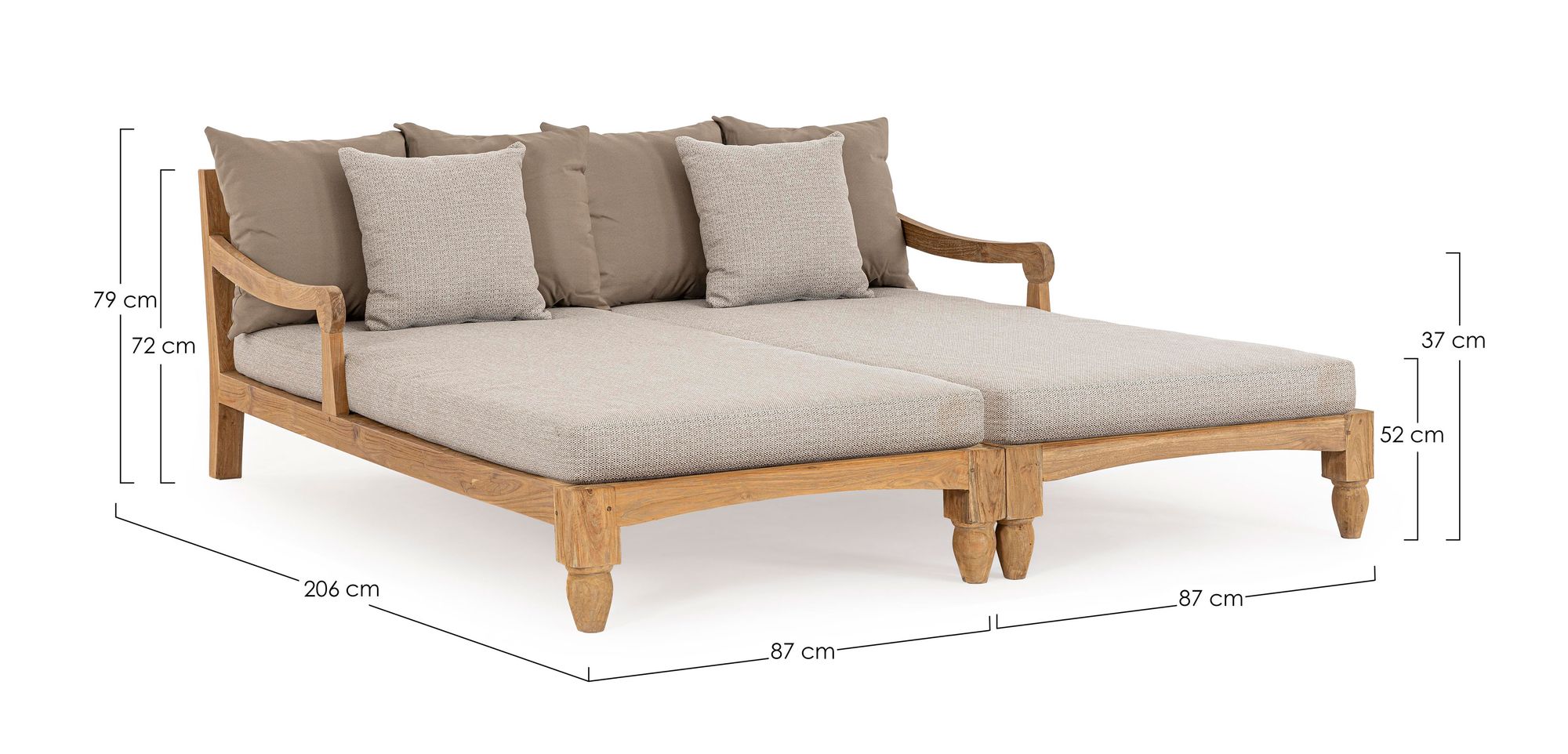 Outdoor Sonnenbett 2-er Set Bali Natur aus FSC Teakholz mit großzügiger Liegefläche | Bizzotto bei STUFF Shop kaufen