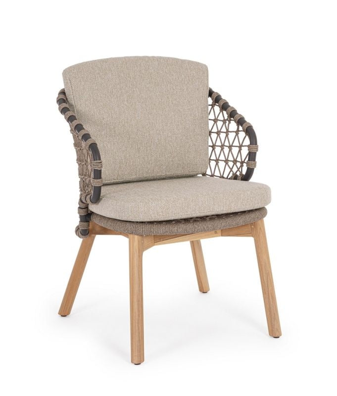 Outdoor Stuhl Eularia aus Teakholz mit Armlehnen und Kissen | Bizzotto bei STUFF Shop kaufen