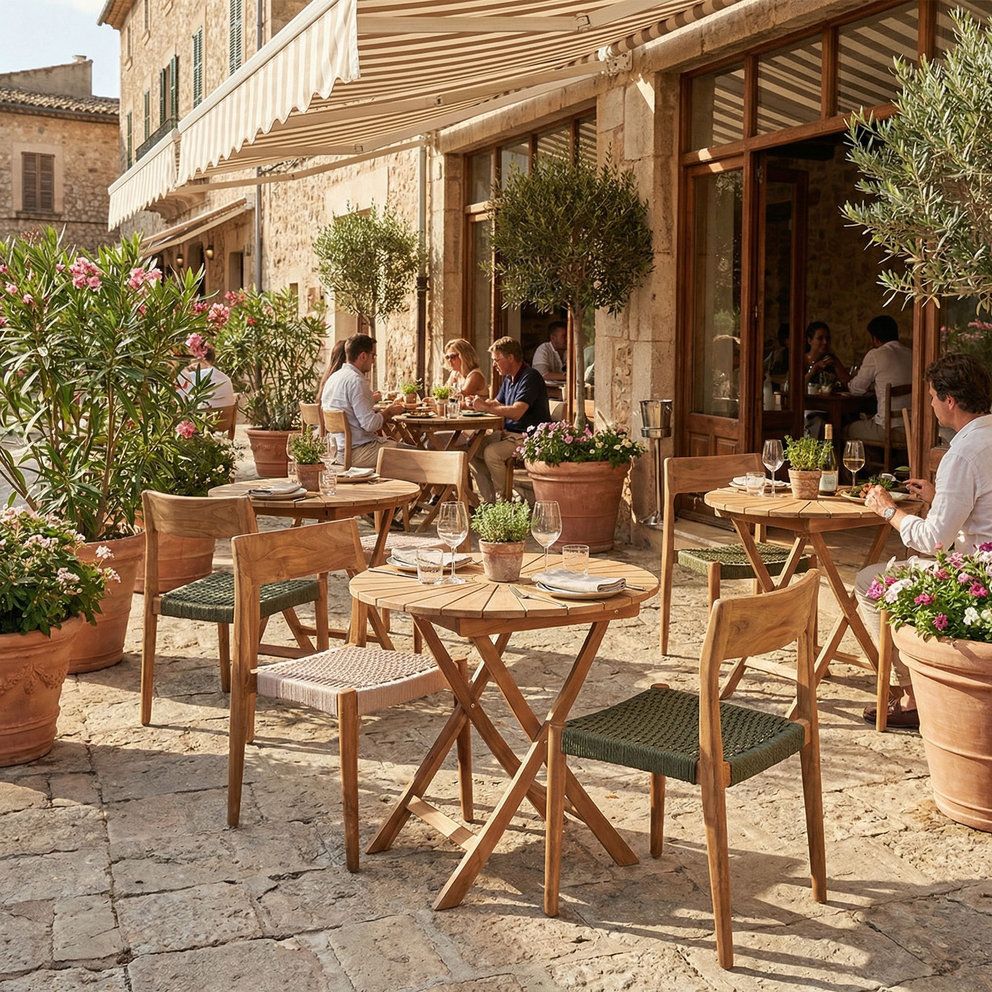 Runder klappbarer Outdoor Bistrotisch Teakscape Bistro aus Teakholz für Balkon und Terrasse