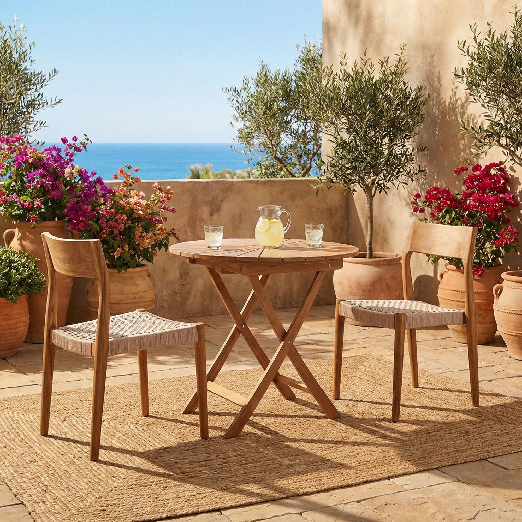 Runder klappbarer Outdoor Bistrotisch Teakscape Bistro aus Teakholz für Balkon und Terrasse