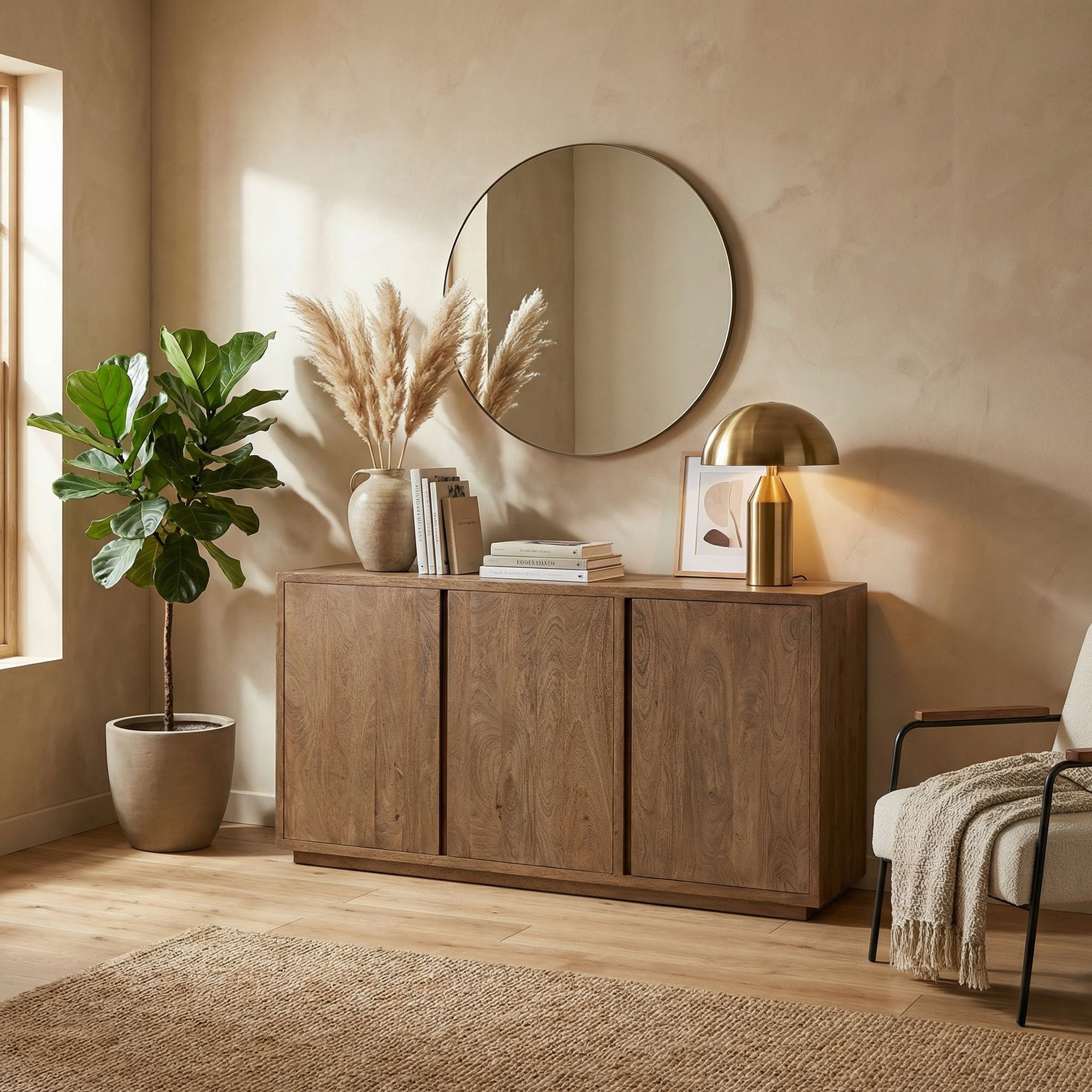 Sideboard Elswick 3 Türen aus massivem Mangoholz mit natürlicher Maserung | Bizzotto bei STUFF Shop