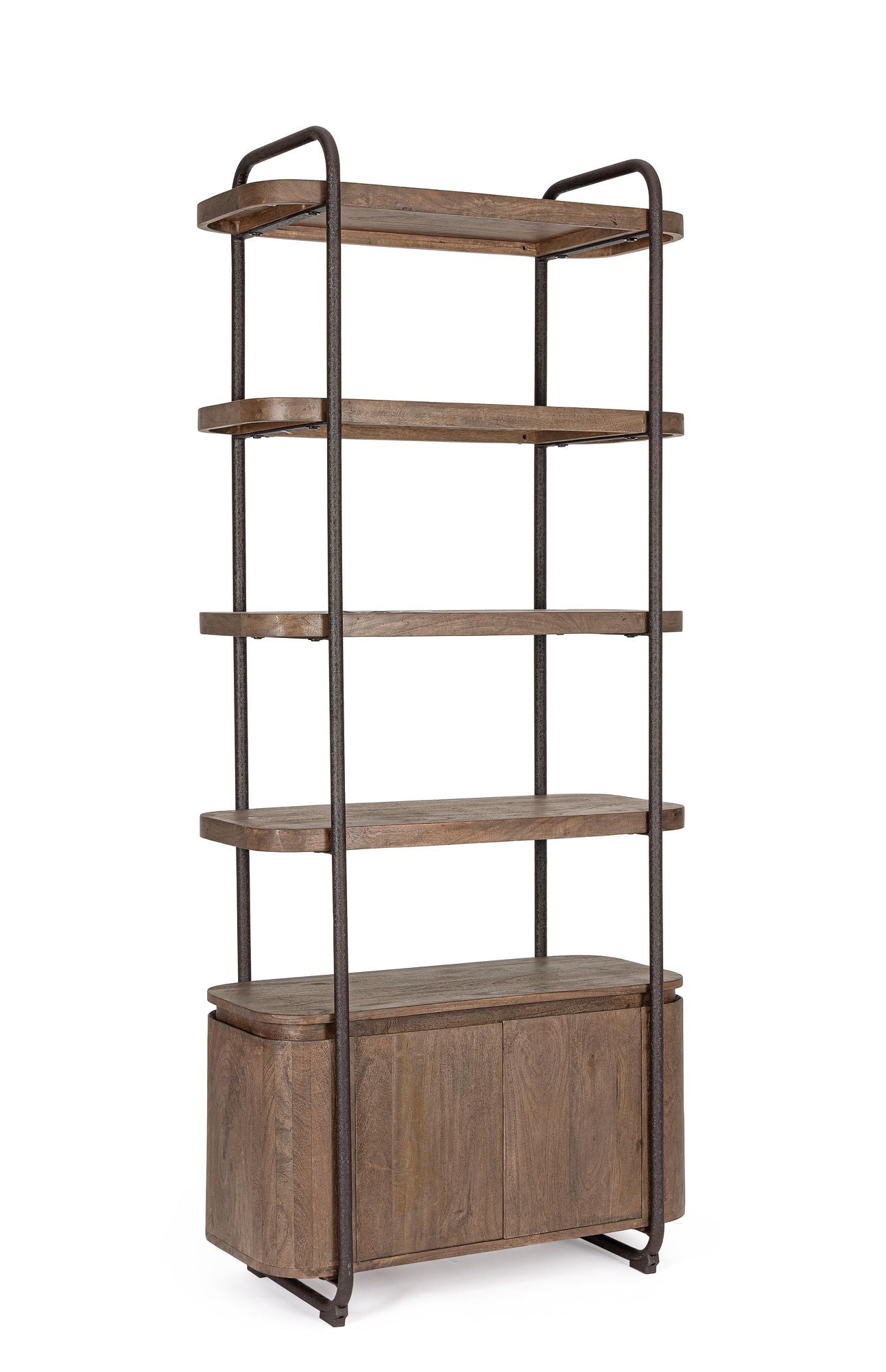 Bücherregal Elswick Industrial aus Metall und Mangoholz mit offenen Regalböden und Schrankfach | Bizzotto bei STUFF Shop