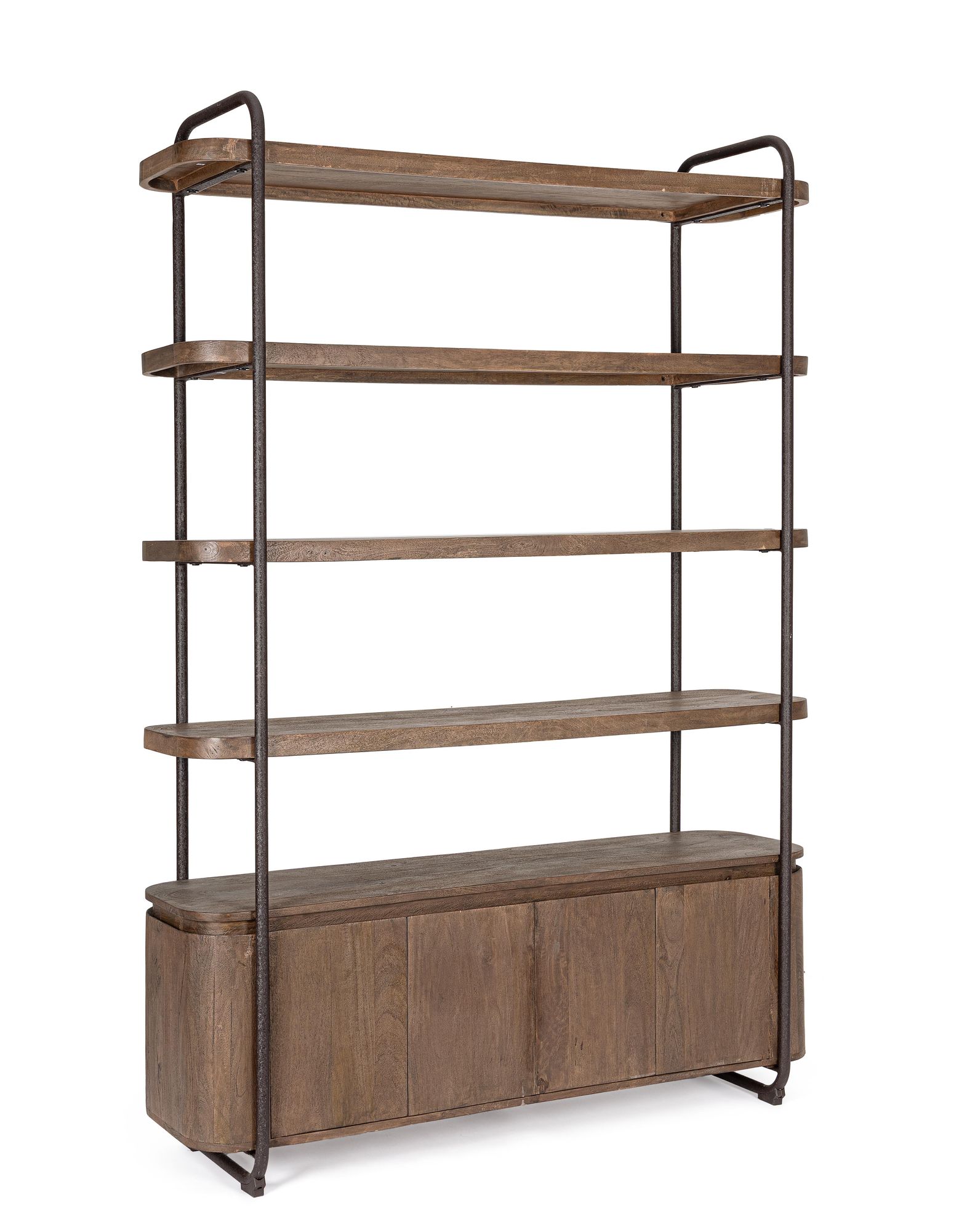 Bücherregal Elswick 4 Türen Industrial aus Metall und Mangoholz mit offenen Regalböden und Stauraum | Bizzotto bei STUFF Shop