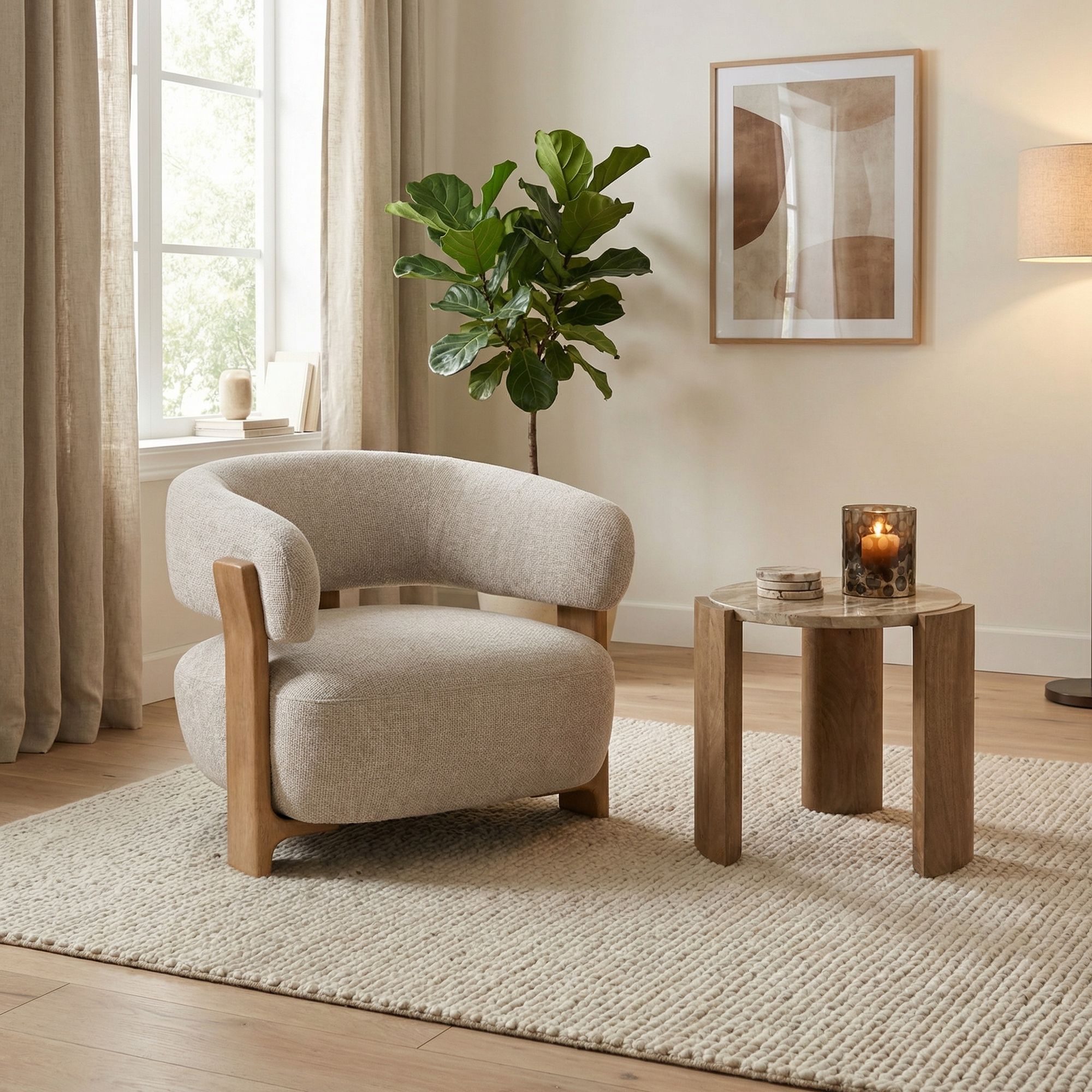 Sessel Mire Cream mit geschwungener Rückenlehne und Holzgestell | PTMD bei STUFF Shop kaufen