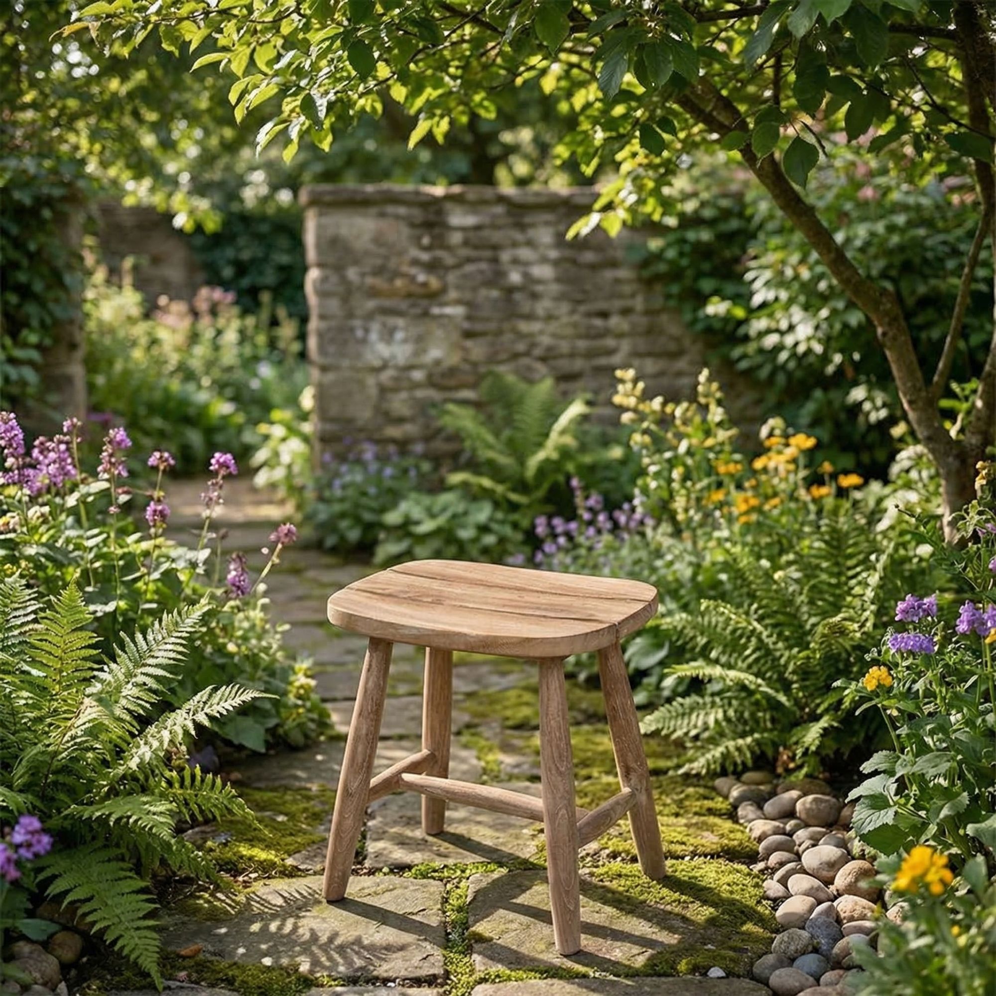 Teakholz Hocker Faye als Sitzgelegenheit für Garten und Terrasse | Gommaire bei STUFF Shop kaufen