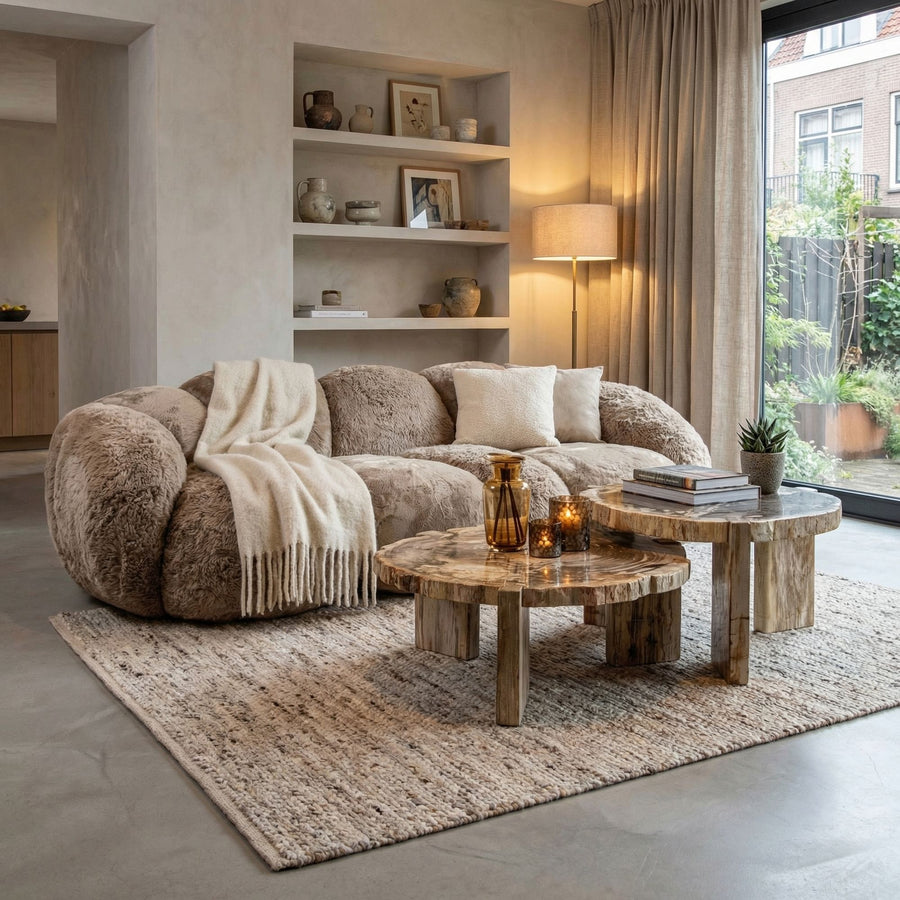 Couchtisch Kayo aus versteinertem Holz rund Natur Unikat | PTMD bei STUFF Shop kaufen