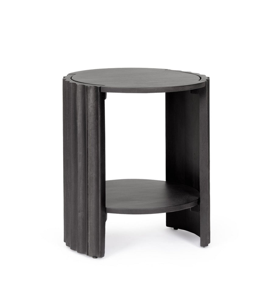 Nachttisch Orissa Schwarz von Bizzotto – massives Mangoholz, Ø 43 × H 50 cm im STUFF Shop