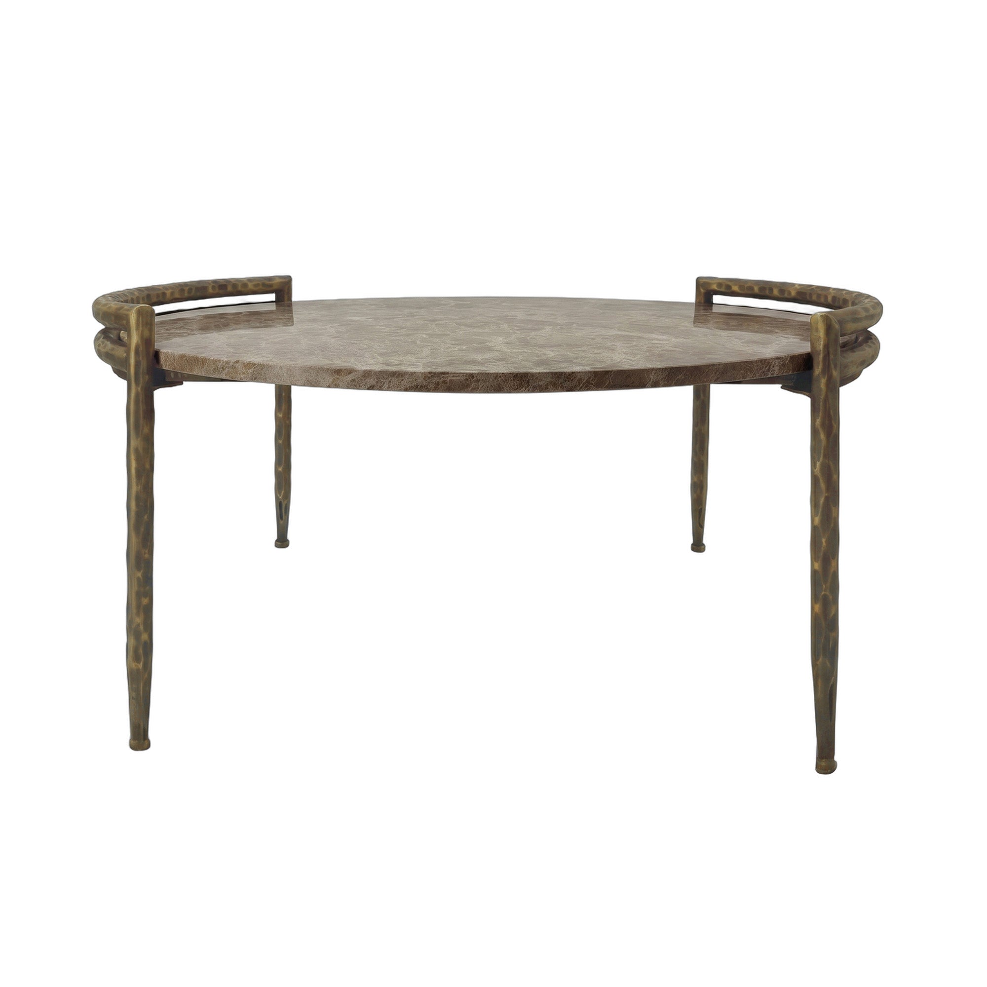 Couchtisch Dented Beige/Gold | Organisch geformte Platte auf filigranen Metallbeinen 85 cm