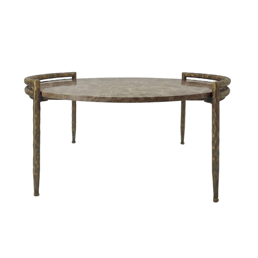 Couchtisch Dented Beige/Gold | Organisch geformte Platte auf filigranen Metallbeinen 85 cm