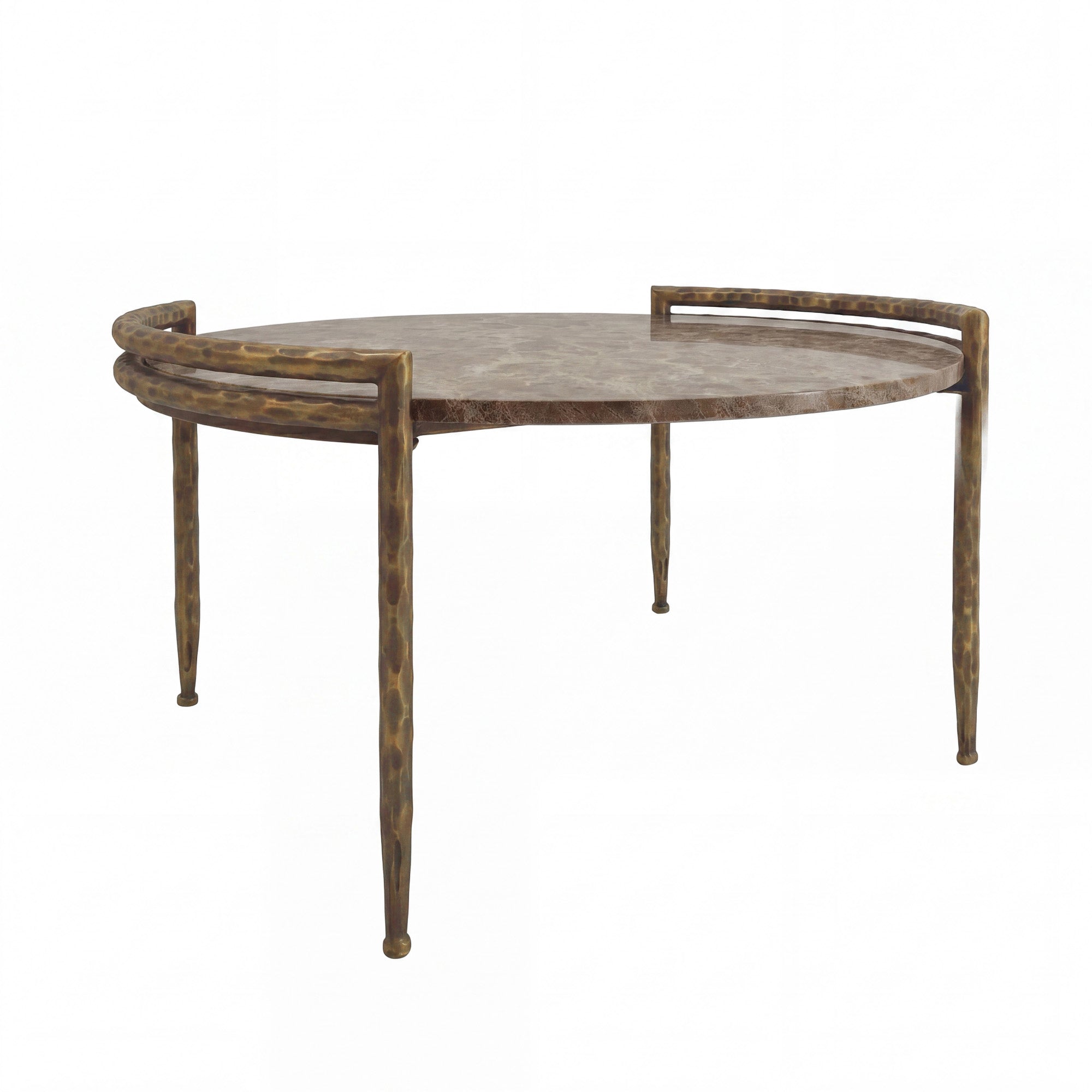 Couchtisch Dented Beige/Gold | Organisch geformte Platte auf filigranen Metallbeinen 85 cm