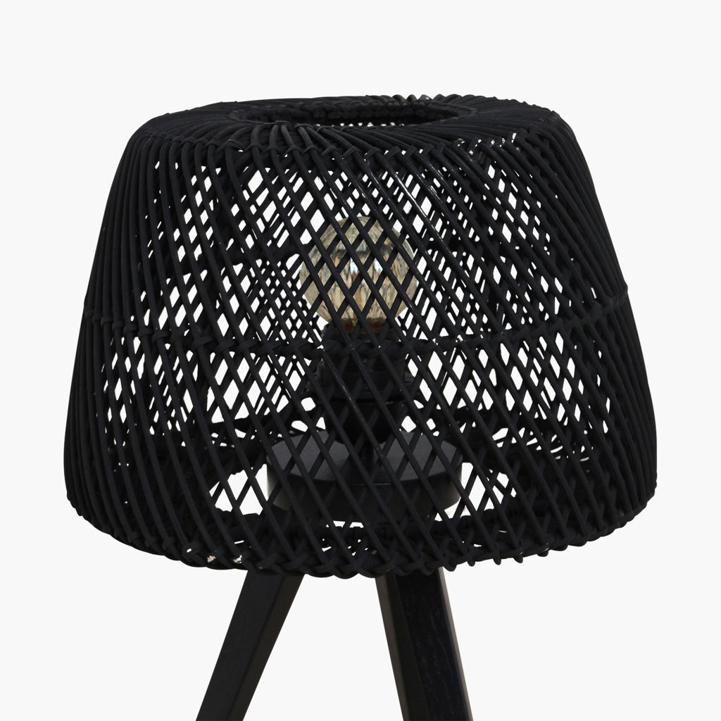 Tischleuchte Maze Tripod Rattan schwarz