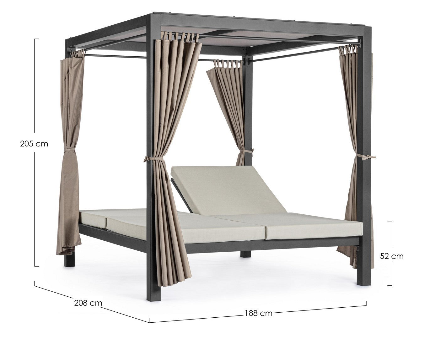 Outdoor Daybed Dream Anthrazit mit Dach und seitlichen Vorhängen | Bizzotto bei STUFF Shop kaufen
