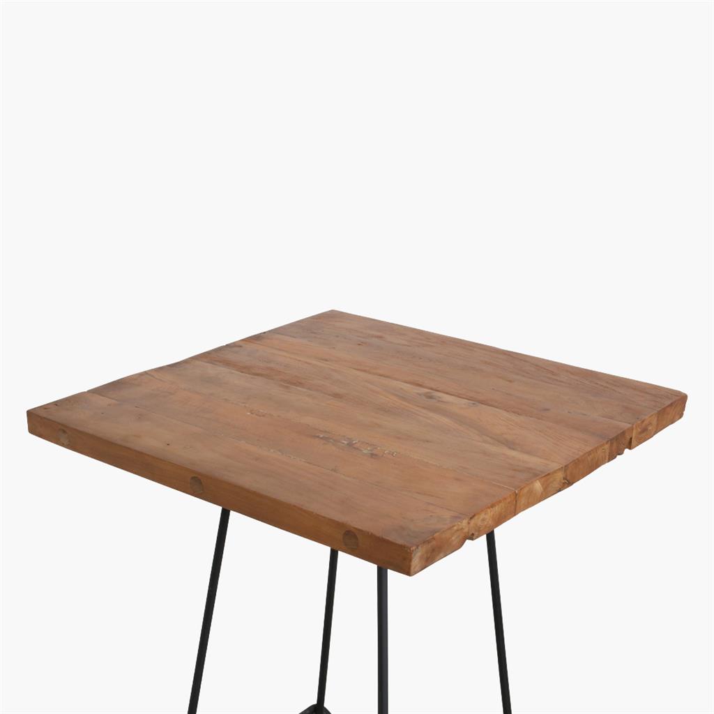Loft Bistrotisch "Metro Square" mit Teakholzplatte natur und schwarzem Metallgestell, ideal für Cafés und Bistros, Maße 70x70x79 cm.