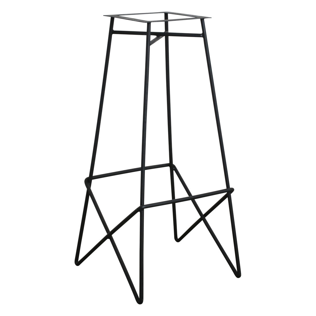 Moderner Loft-Style Bartisch mit schwarzer Teakholzplatte und geometrischem Metallgestell, ideal für stilvolle Gastronomieumgebungen, Maße 70x70x4 cm.