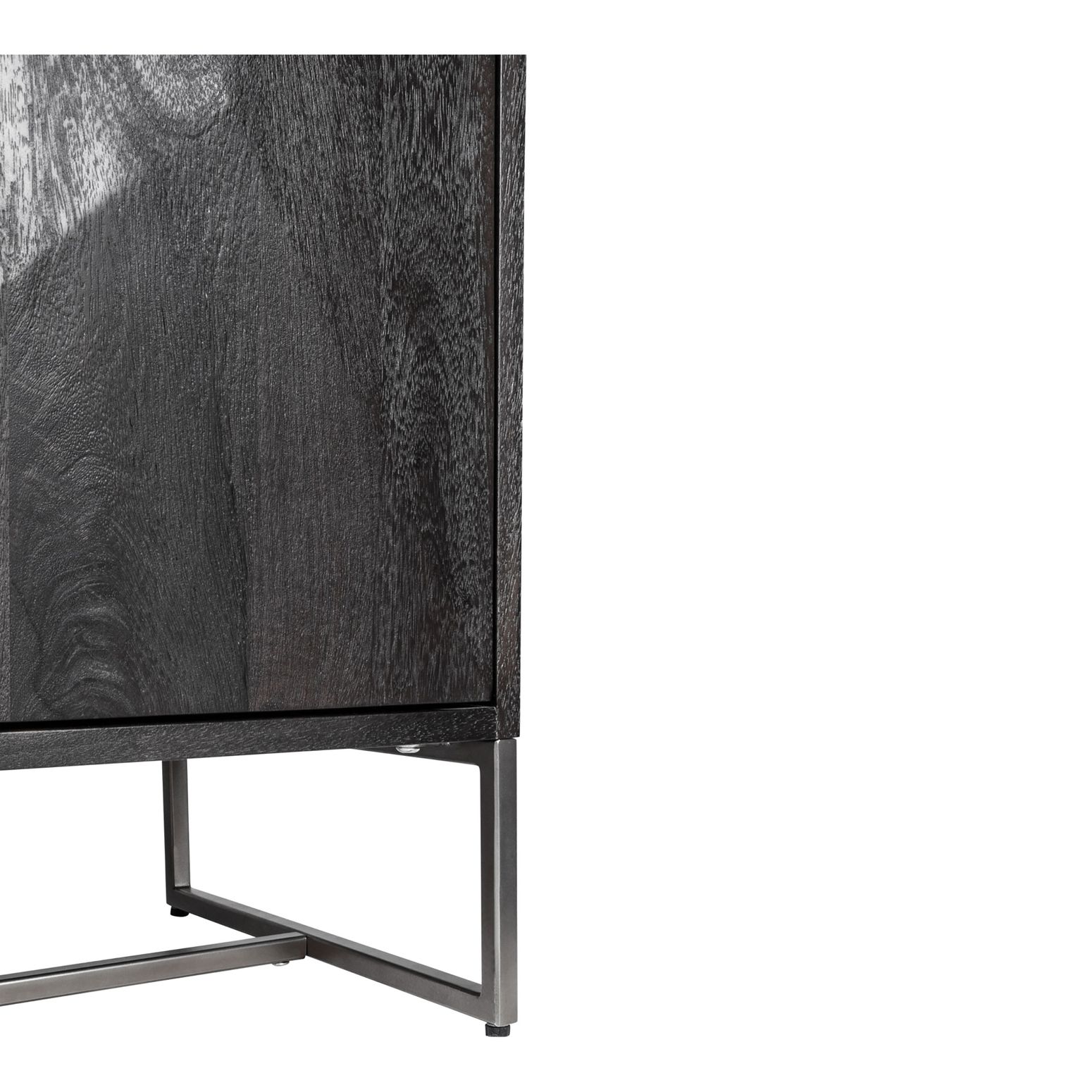 Onyx Sideboard in Schwarz mit silbernen Metallbeinen, Seitenansicht