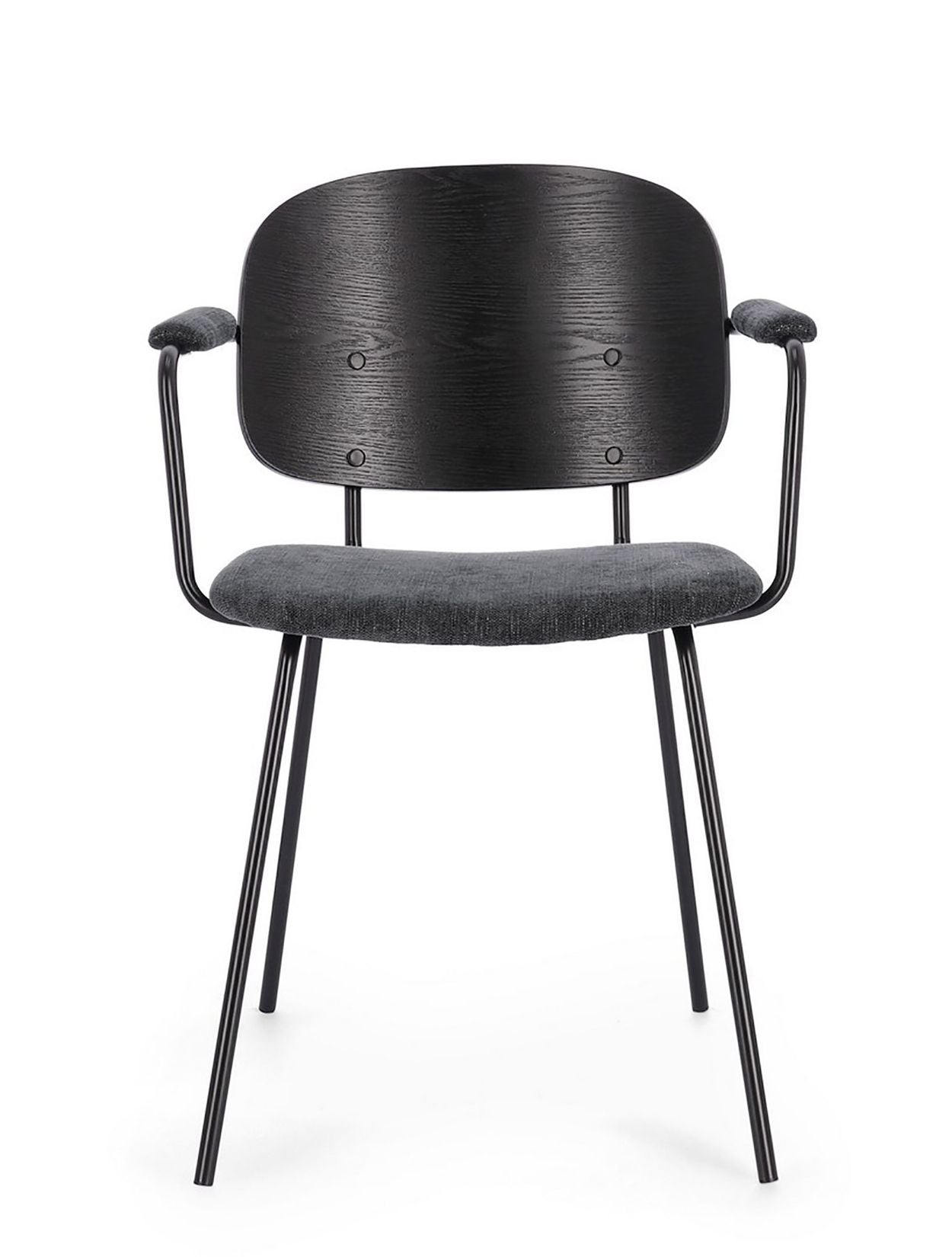 Sienna Vintage Designerstuhl in Dunkelgrau mit epoxidischer Stahlrahmen und Pappelholz-furnierter Rückenlehne