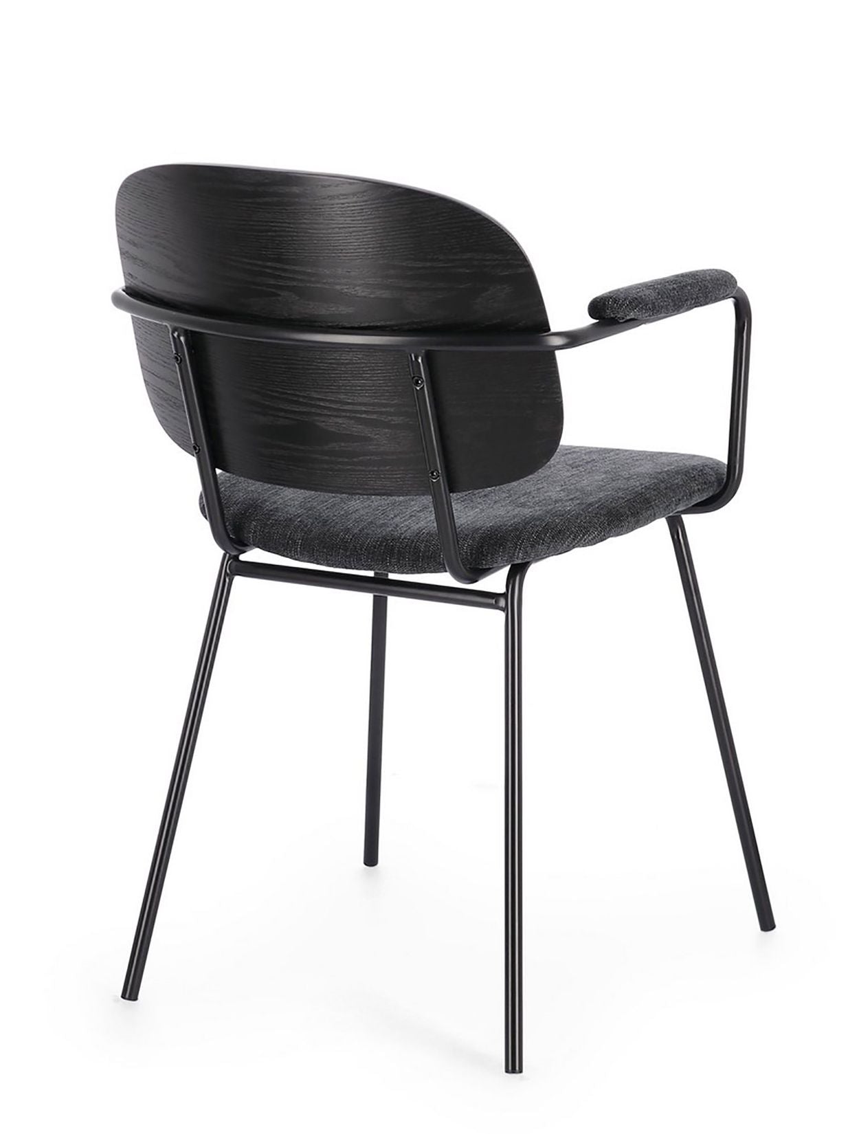 Sienna Vintage Designerstuhl in Dunkelgrau mit epoxidischer Stahlrahmen und Pappelholz-furnierter Rückenlehne