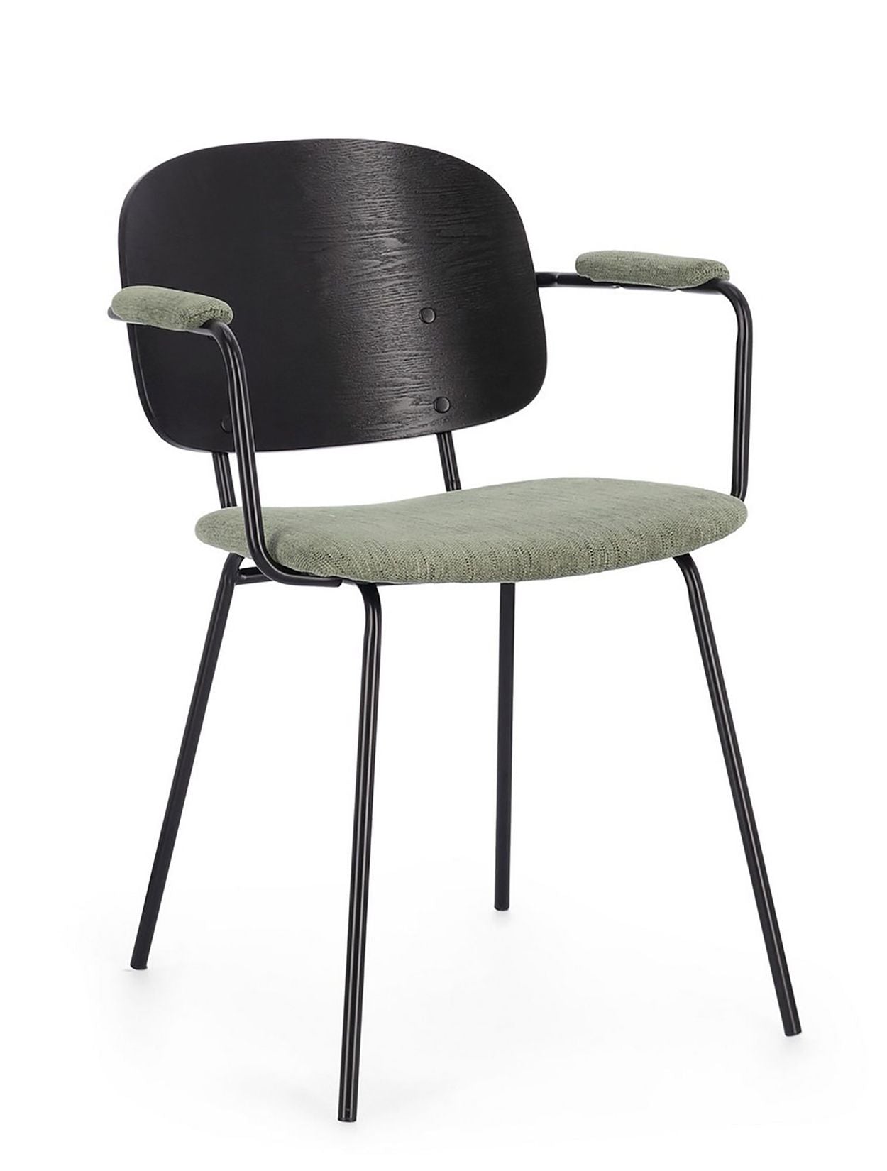 Sienna Vintage Designerstuhl in Grün mit epoxidischer Stahlrahmen und Pappelholz-furnierter Rückenlehne