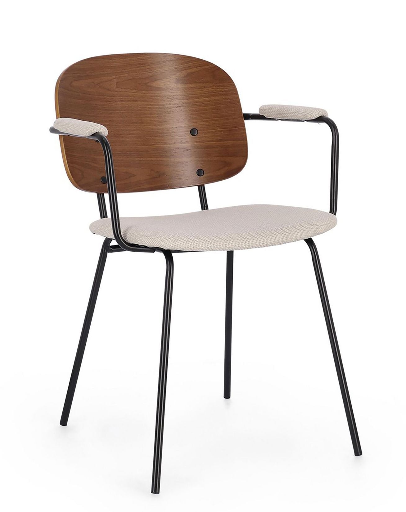 Sienna Vintage Designerstuhl in Beige mit epoxidischer Stahlrahmen und Pappelholz-furnierter Rückenlehne
