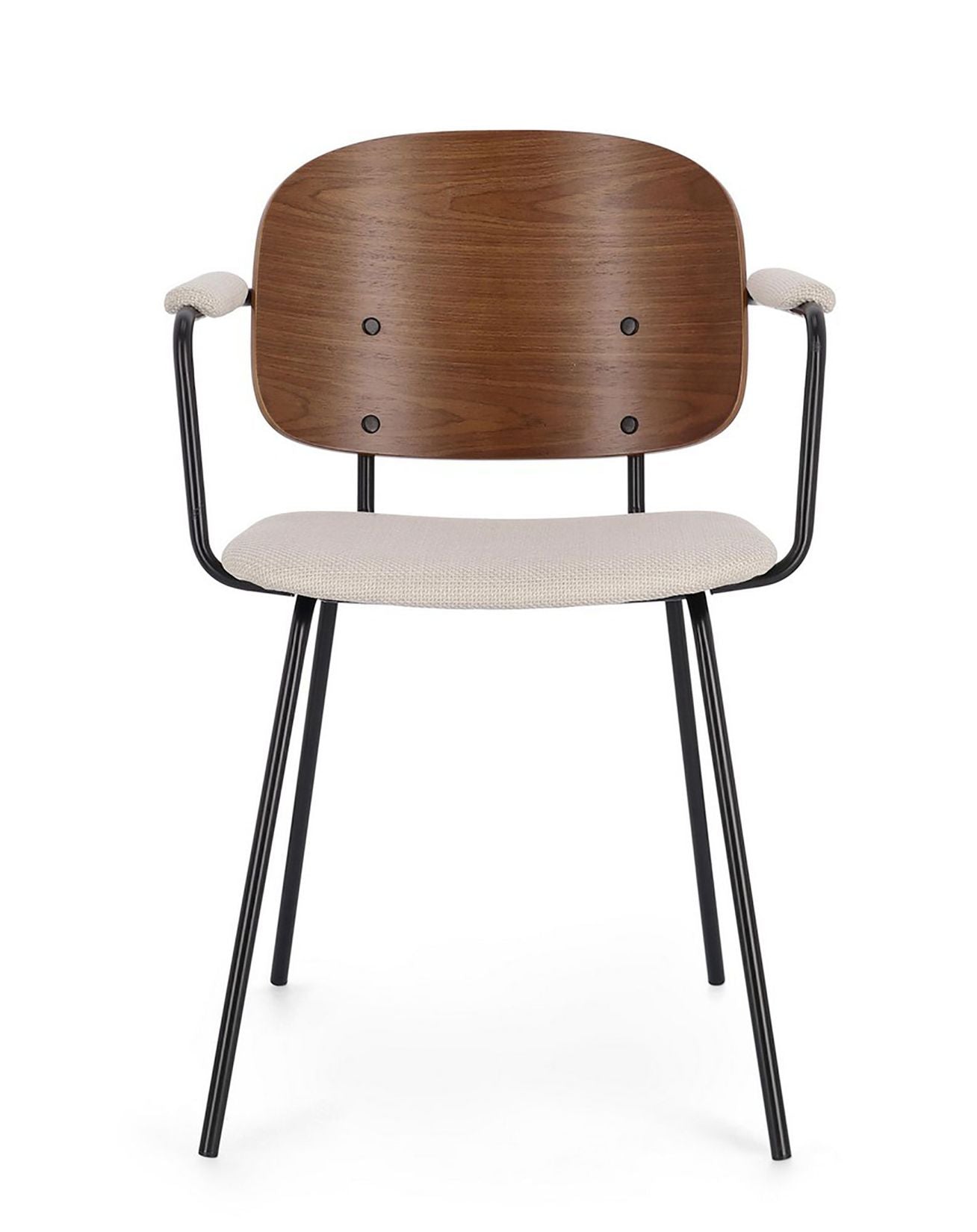 Sienna Vintage Designerstuhl in Beige mit epoxidischer Stahlrahmen und Pappelholz-furnierter Rückenlehne