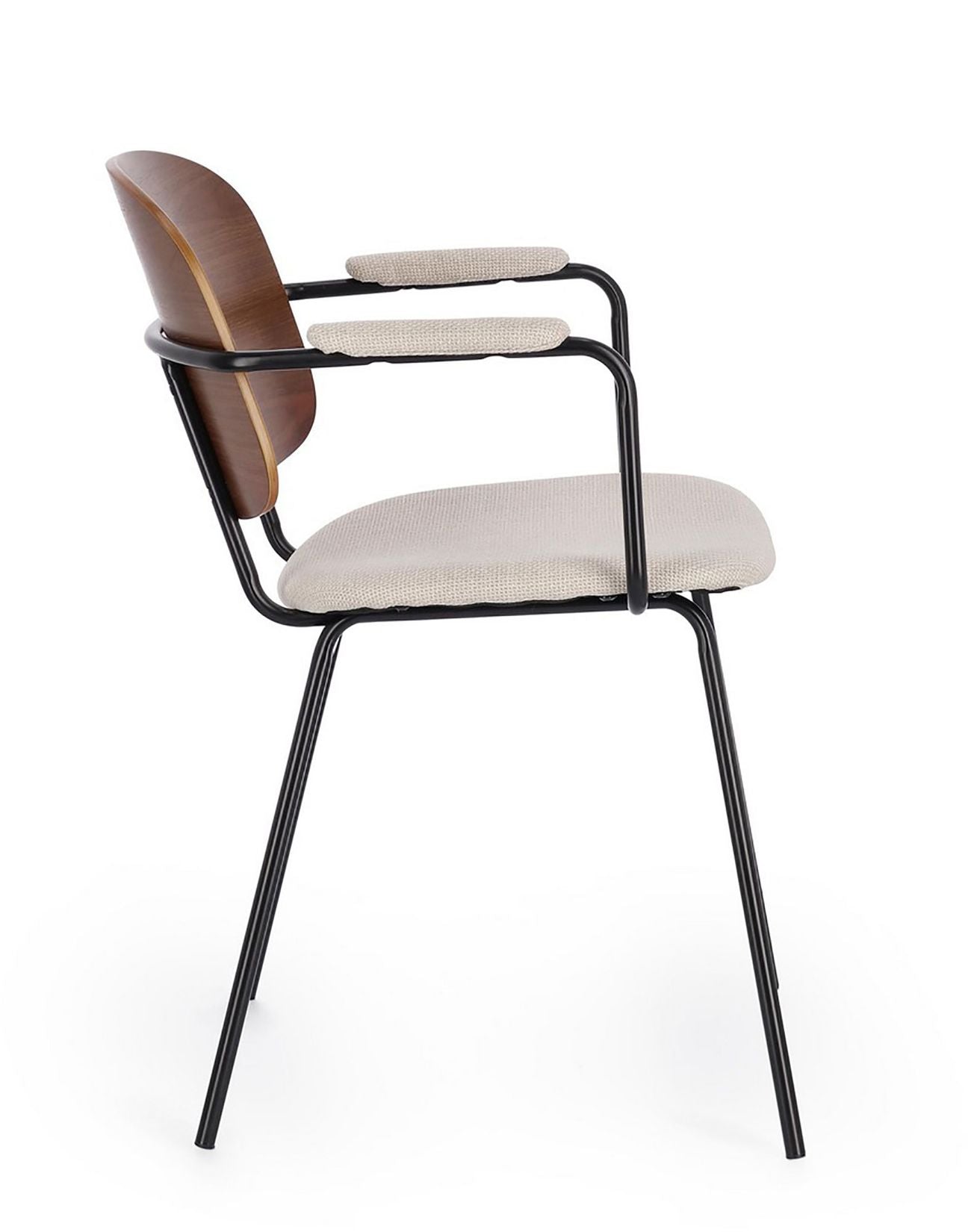 Sienna Vintage Designerstuhl in Beige mit epoxidischer Stahlrahmen und Pappelholz-furnierter Rückenlehne