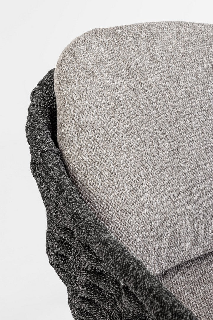 Tamires Outdoor Stuhl in Anthrazit mit Aluminiumgestell, Teakholzbeinen und einem Geflecht aus Polypropylen-Seilen