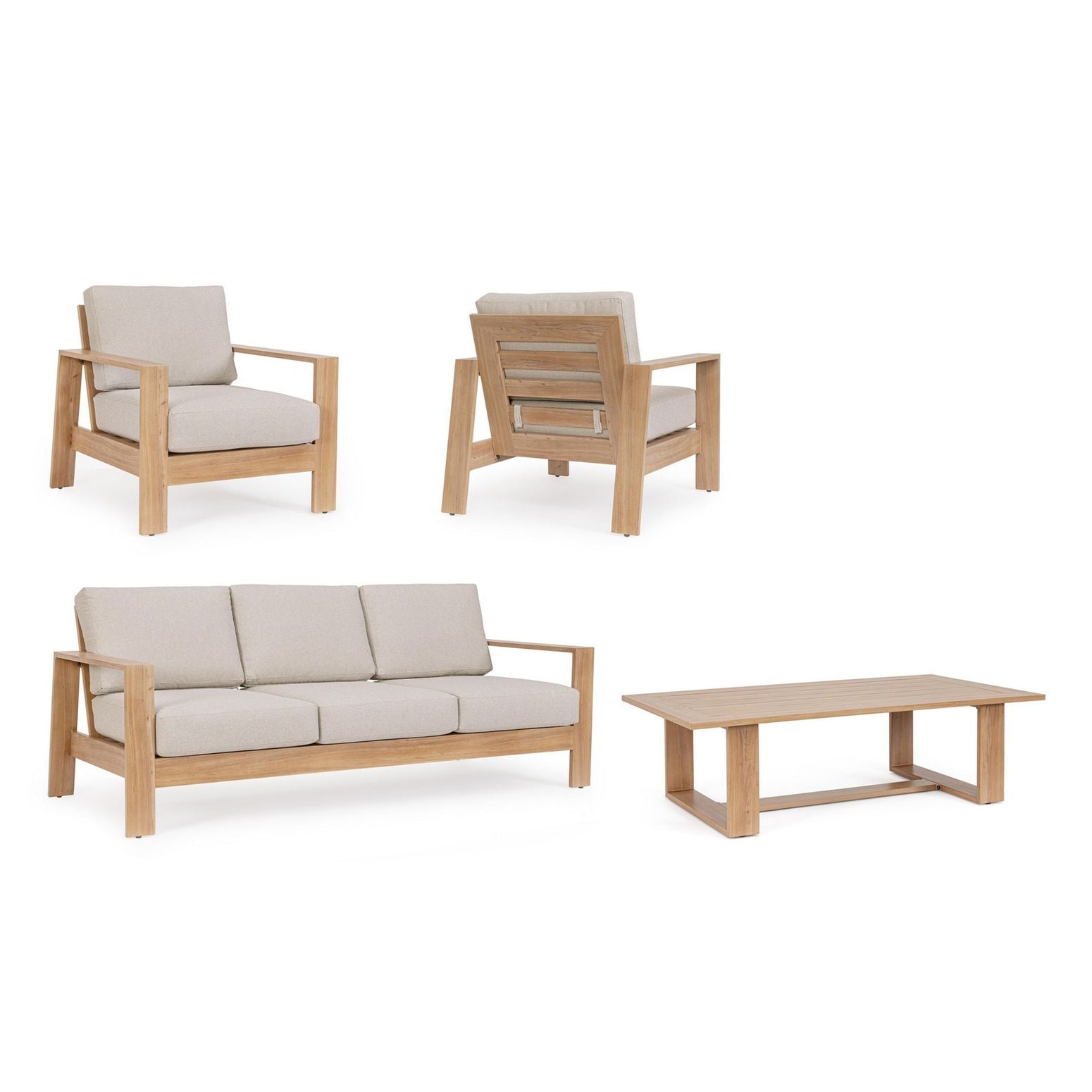 Einzelansichten der Elemente des Lounge Set 4T Baltic Natur.