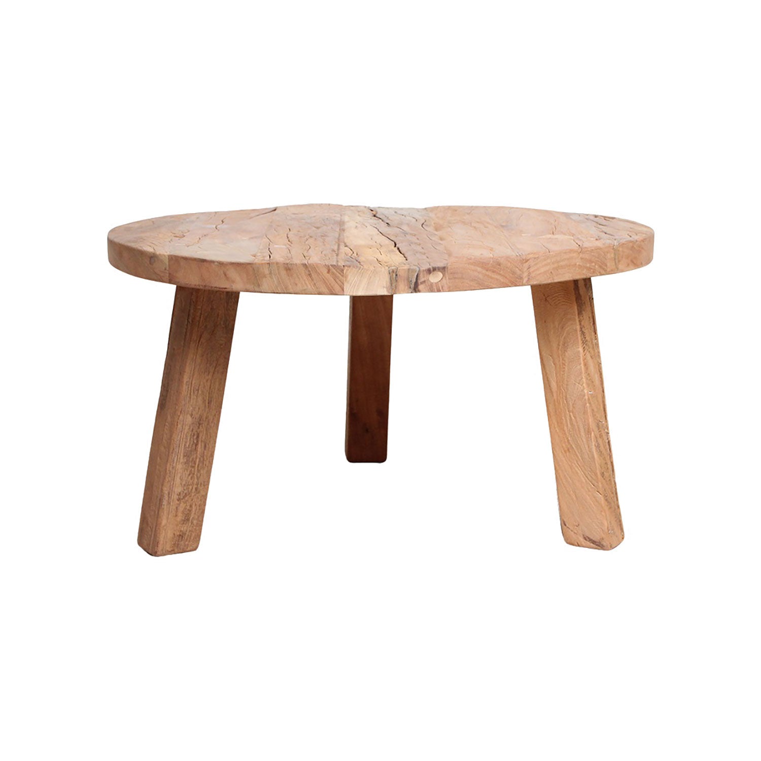 Runder Couchtisch aus recyceltem Holz, 70 x 70 x 38 cm, rustikaler natürlicher Look, 22 kg