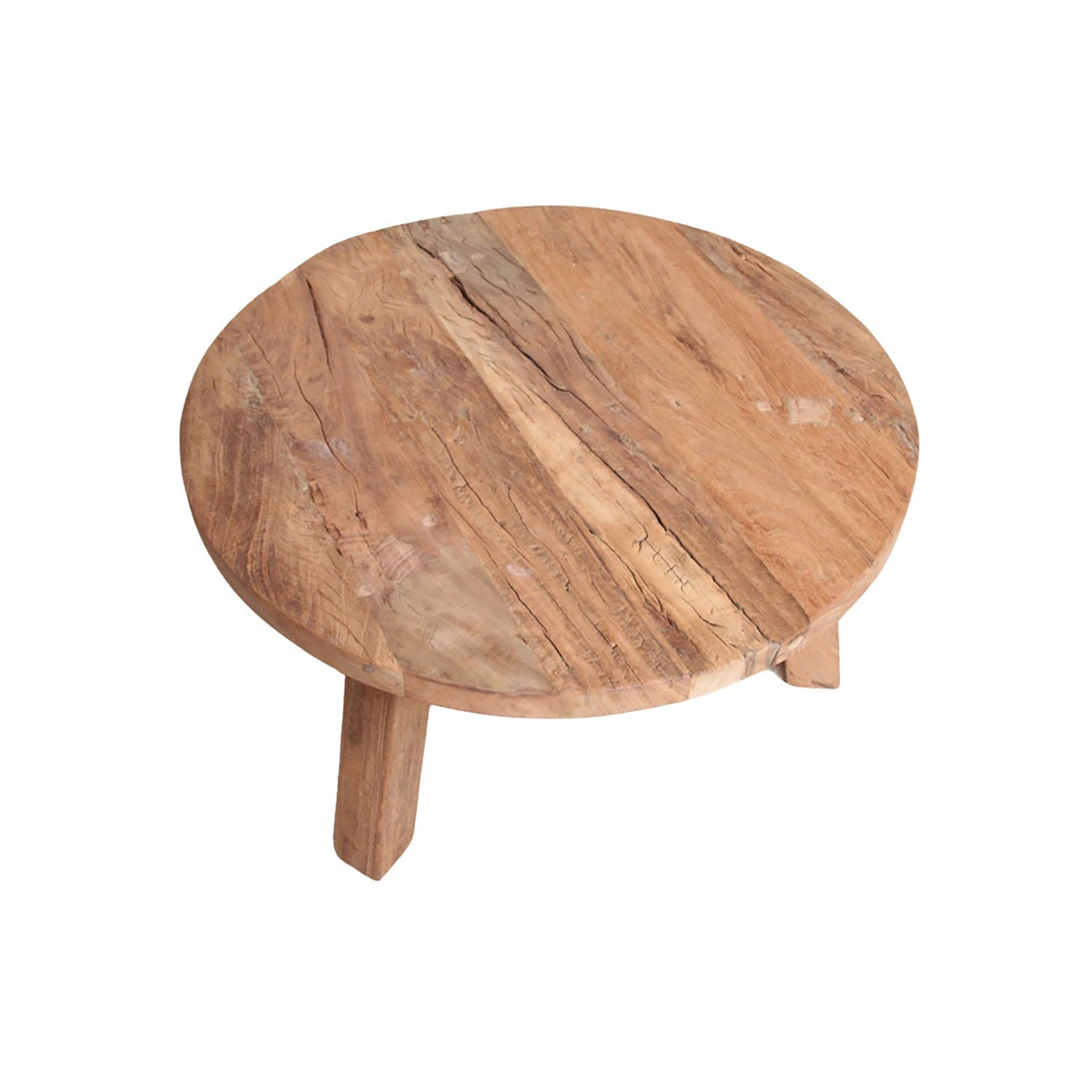 Runder Couchtisch aus recyceltem Holz, 70 x 70 x 38 cm, rustikaler natürlicher Look