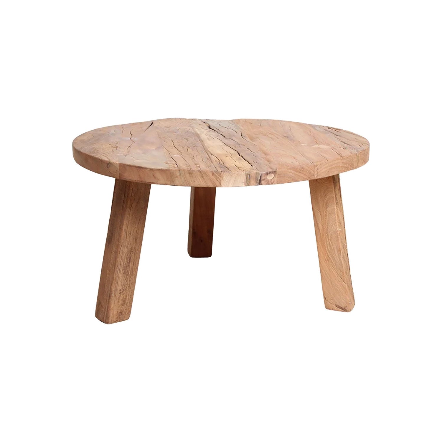 Runder Couchtisch aus recyceltem Holz, 70 x 70 x 38 cm, rustikaler natürlicher Look