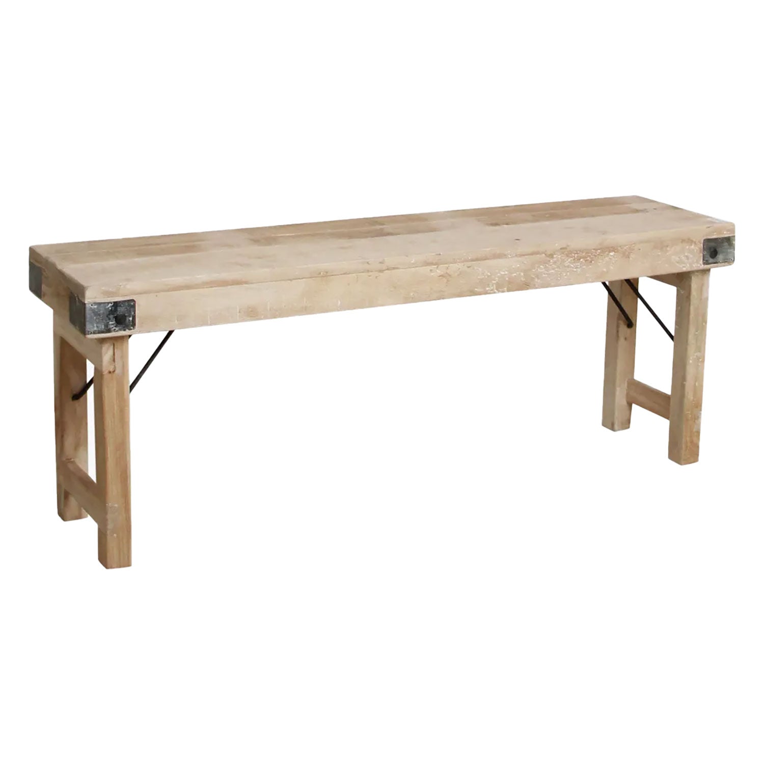 Klappbank aus recyceltem Altholz mit Limewash-Finish – 120 cm