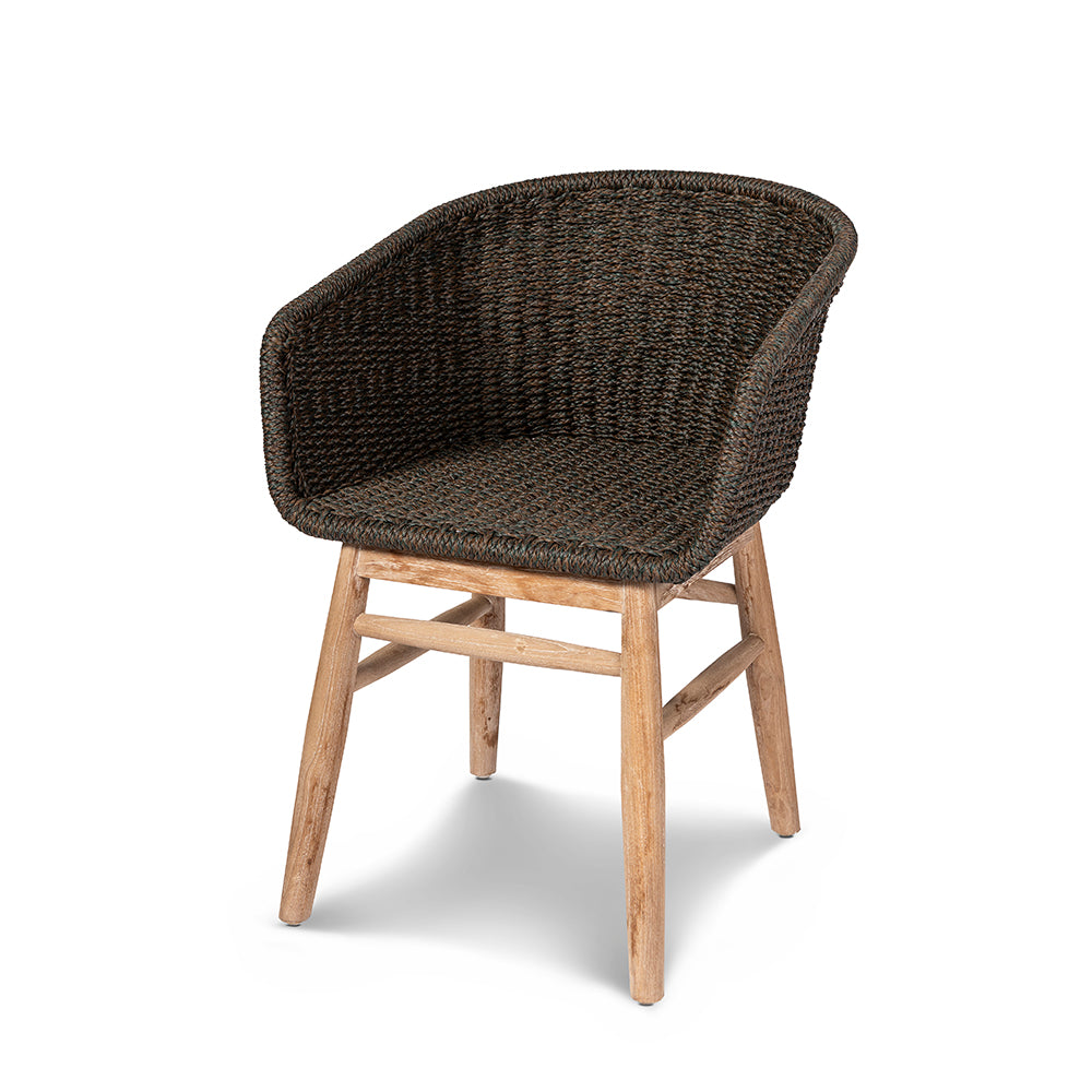 Armchair Charly aus Teakholz mit braun-grünem PE-Wicker