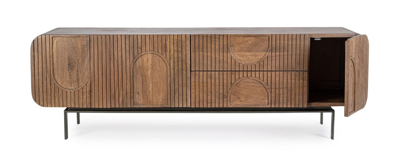 TV-Lowboard Orissa Braun aus Mangoholz mit gerillter Struktur und ohne Griffe