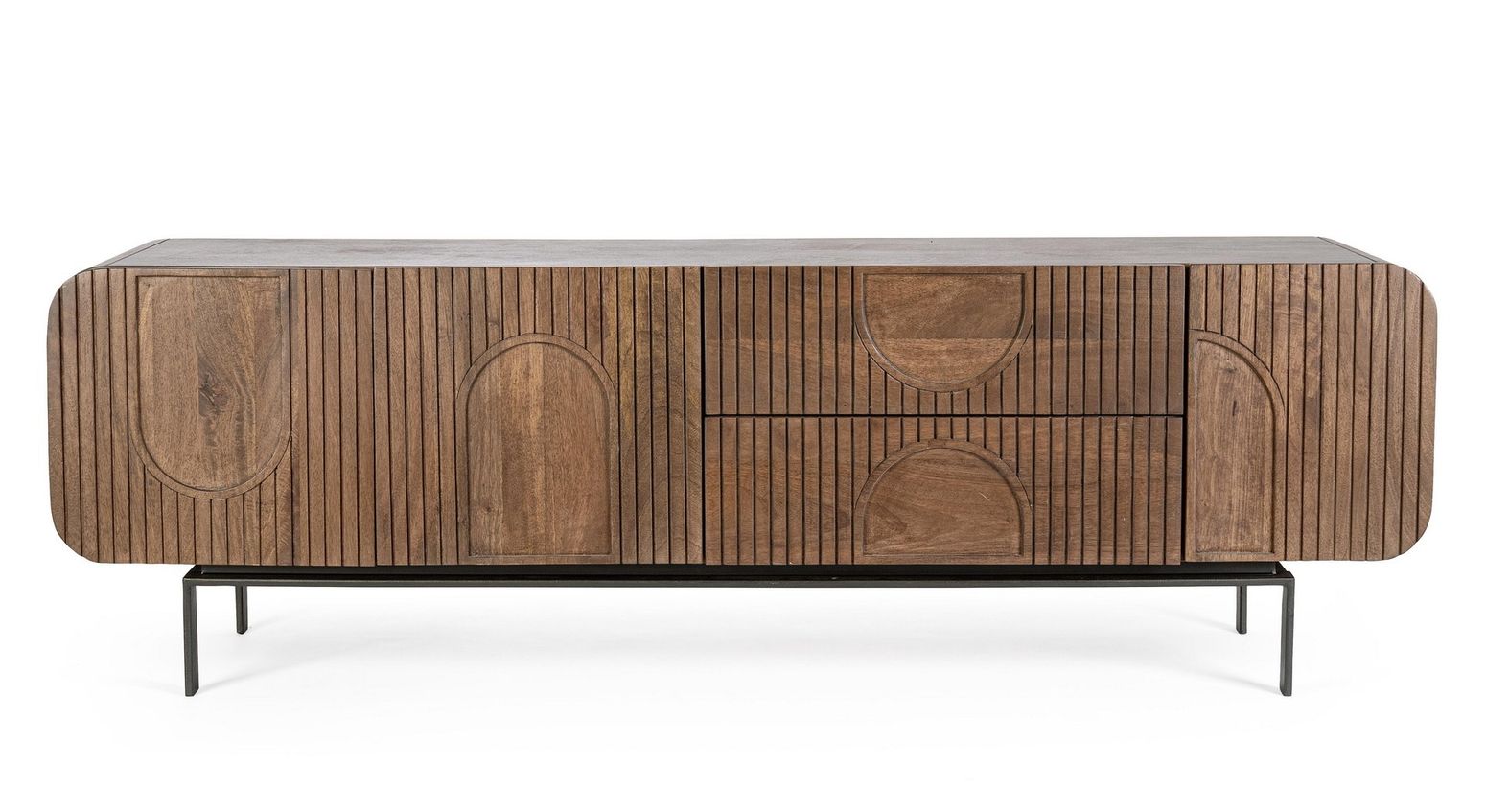 TV-Lowboard Orissa Braun aus Mangoholz mit gerillter Struktur und ohne Griffe