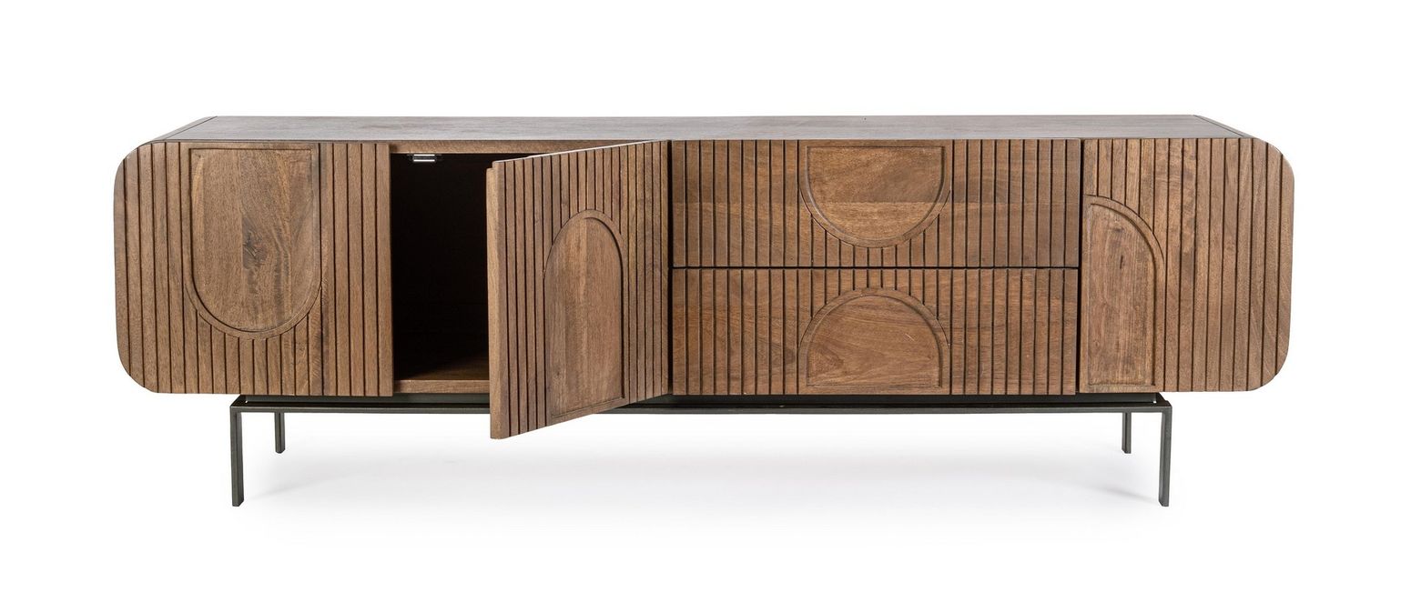 TV-Lowboard Orissa Braun aus Mangoholz mit gerillter Struktur und ohne Griffe