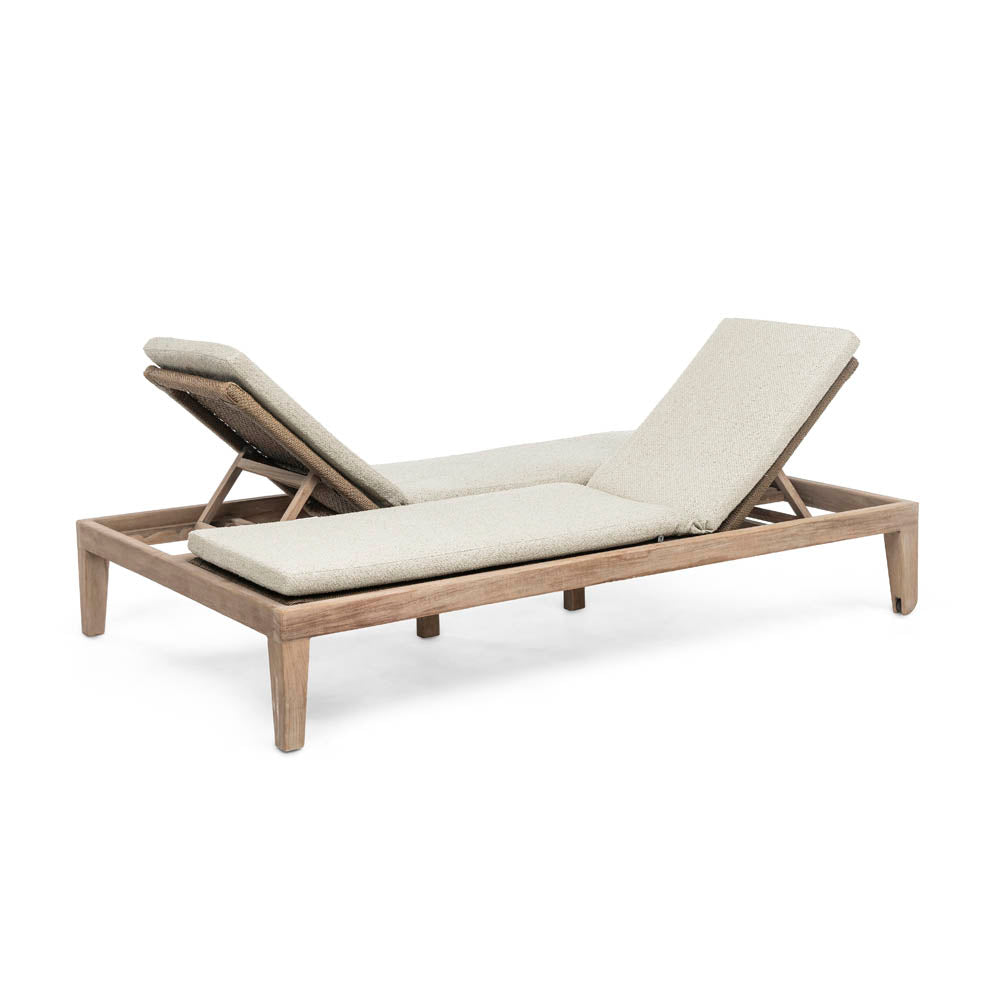 Gommaire Sonnenliege Lisa Double aus Teakholz mit optionalem Polster – wetterfeste Outdoor-Liege für zwei Personen.
