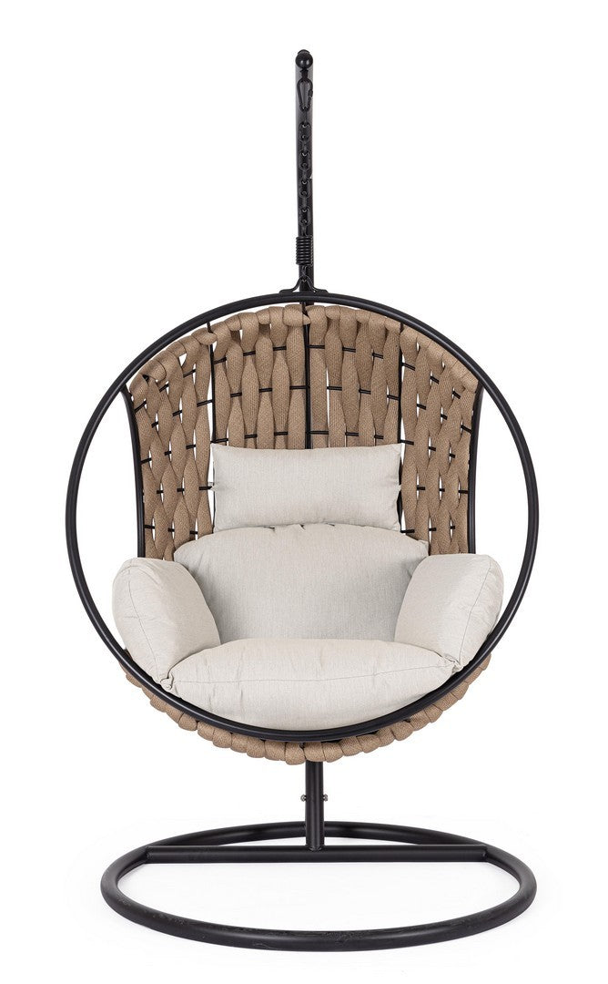 Hängesessel M-K Galapagos Sand mit wetterfestem Stahlgestell und komfortablen Polstern für den Outdoor-Bereich